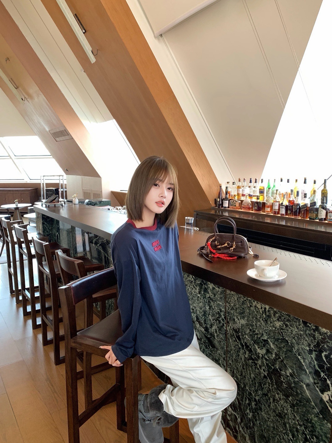 Miu Miu Contrast Panel Long Sleeve T-Shirt Style 3