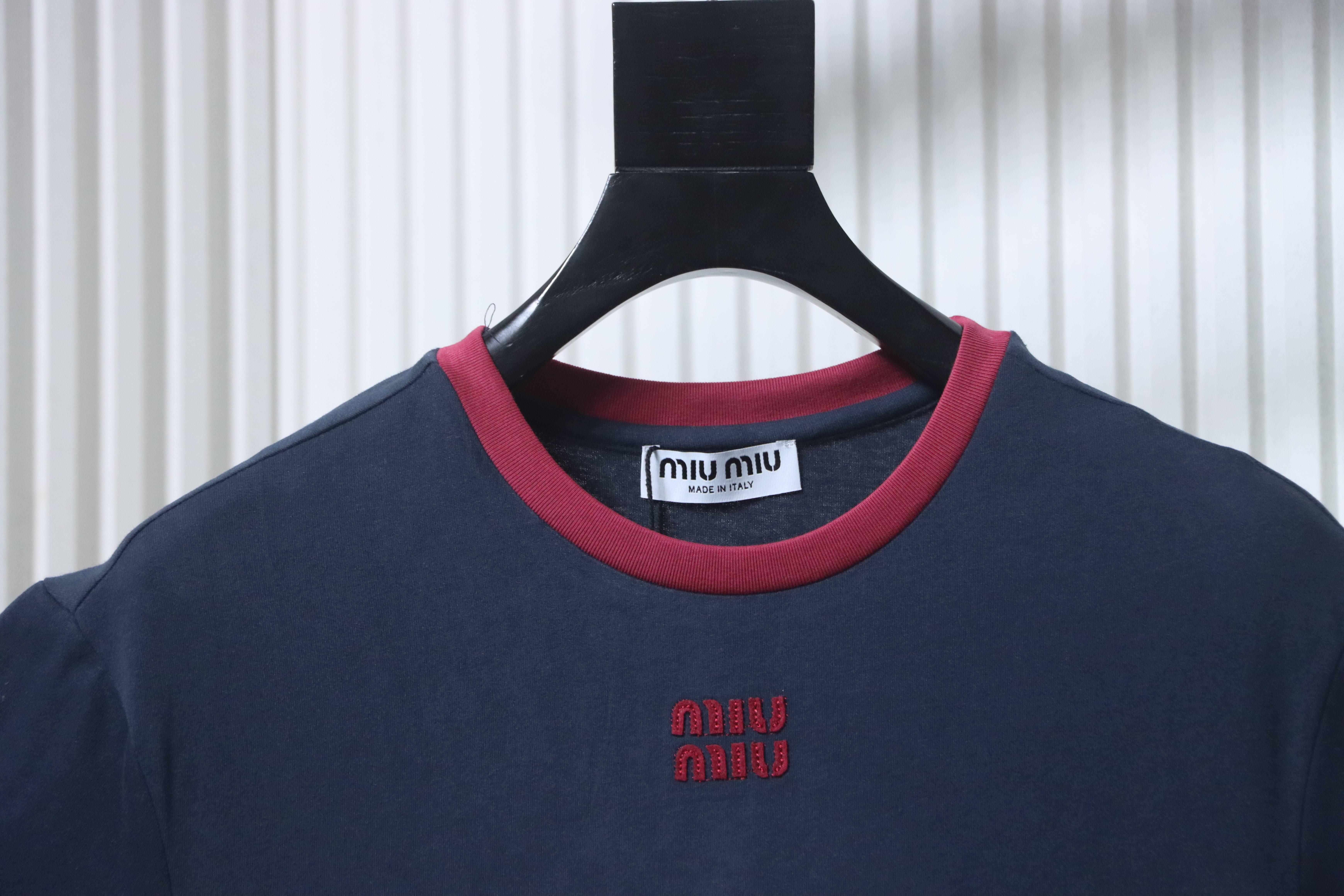 Miu Miu Contrast Panel Short Sleeve T-Shirt Style 2