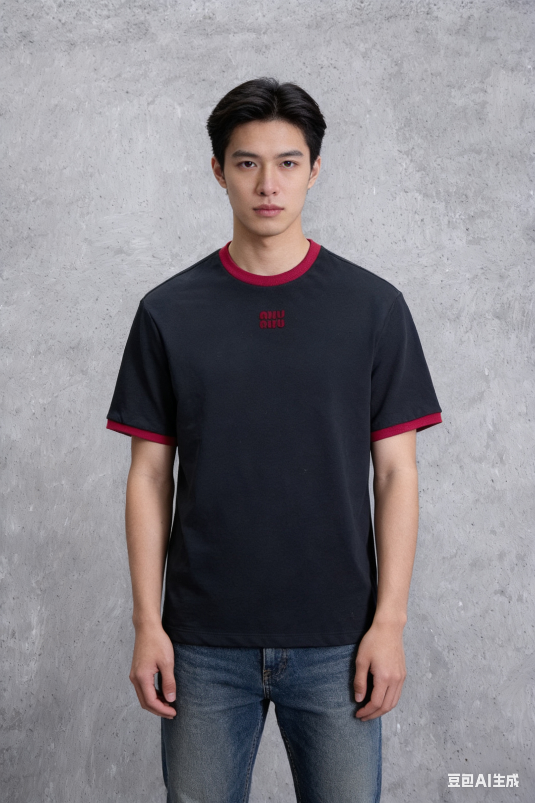 Miu Miu Contrast Panel Short Sleeve T-Shirt Style 2