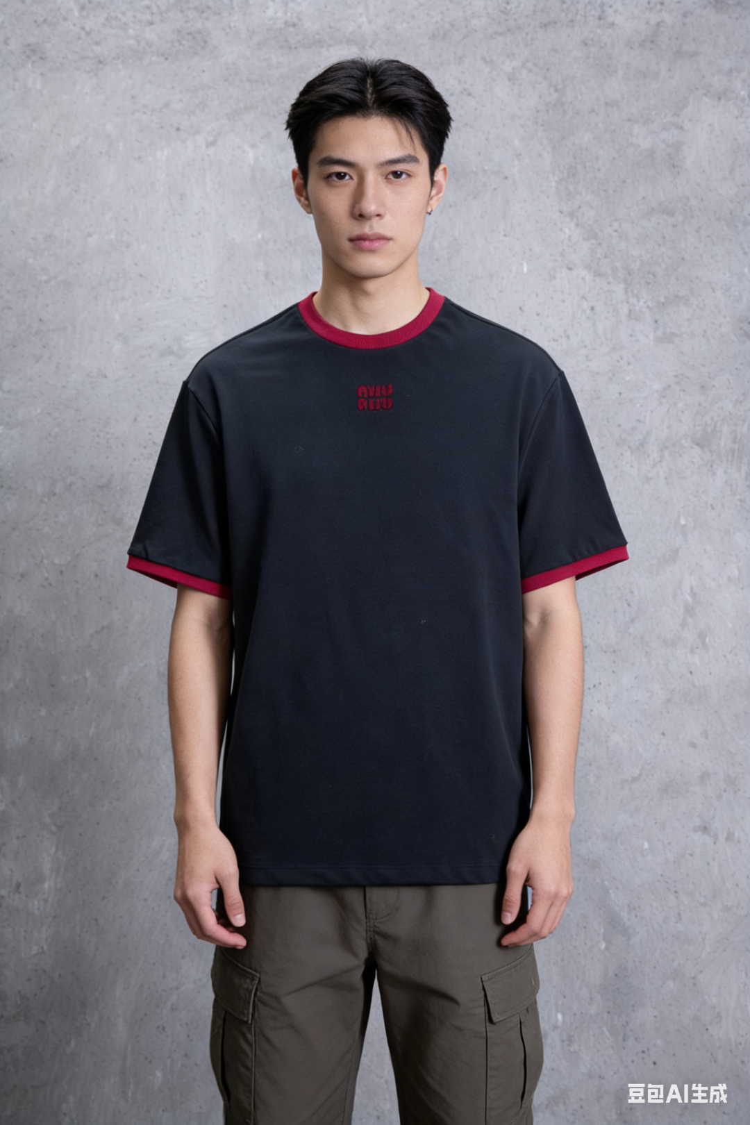 Miu Miu Contrast Panel Short Sleeve T-Shirt Style 2