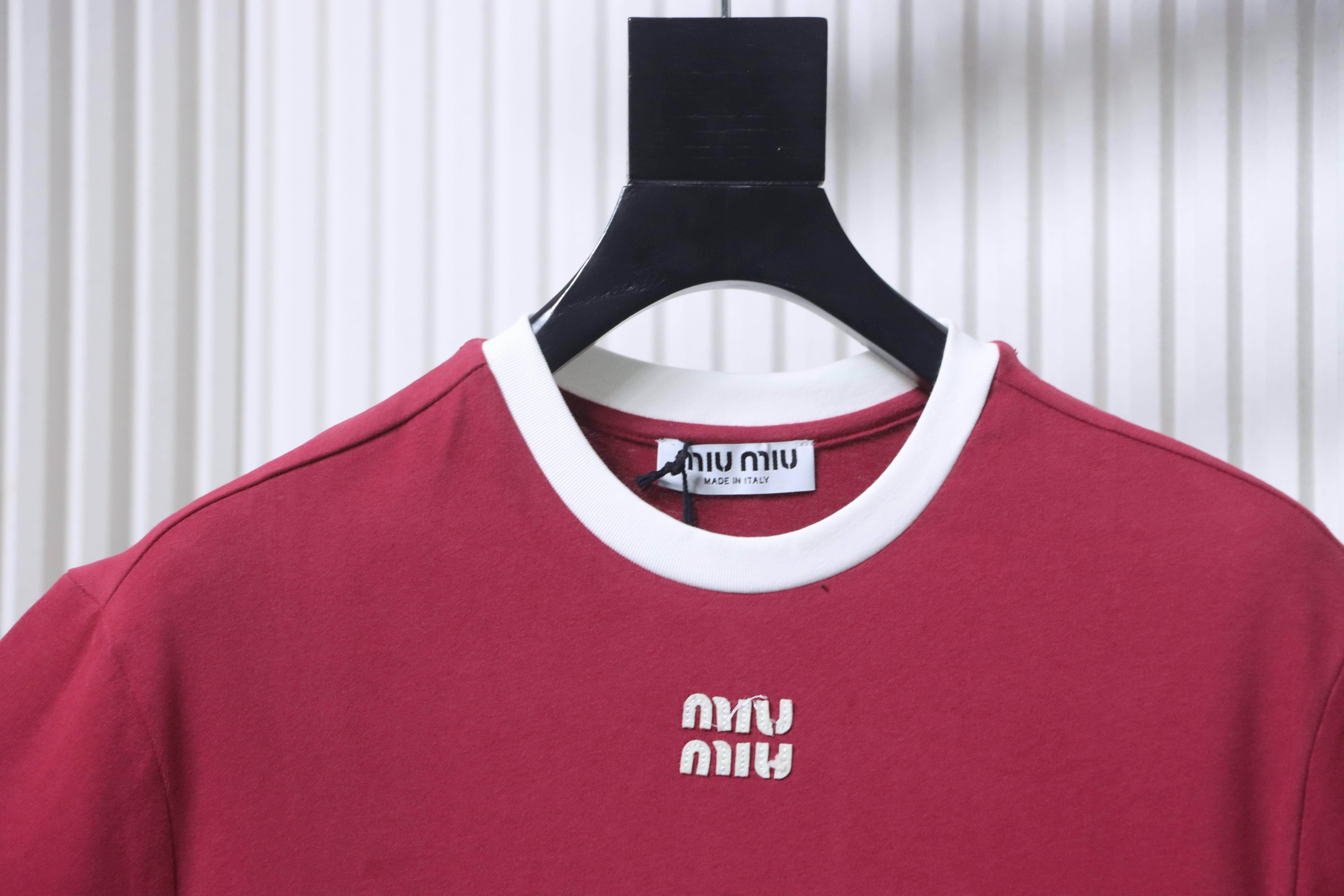 Miu Miu Contrast Panel Short Sleeve T-Shirt Style 3