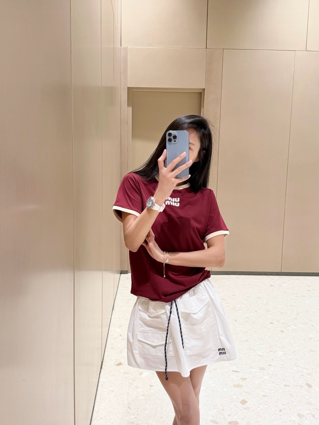 Miu Miu Contrast Panel Short Sleeve T-Shirt Style 3