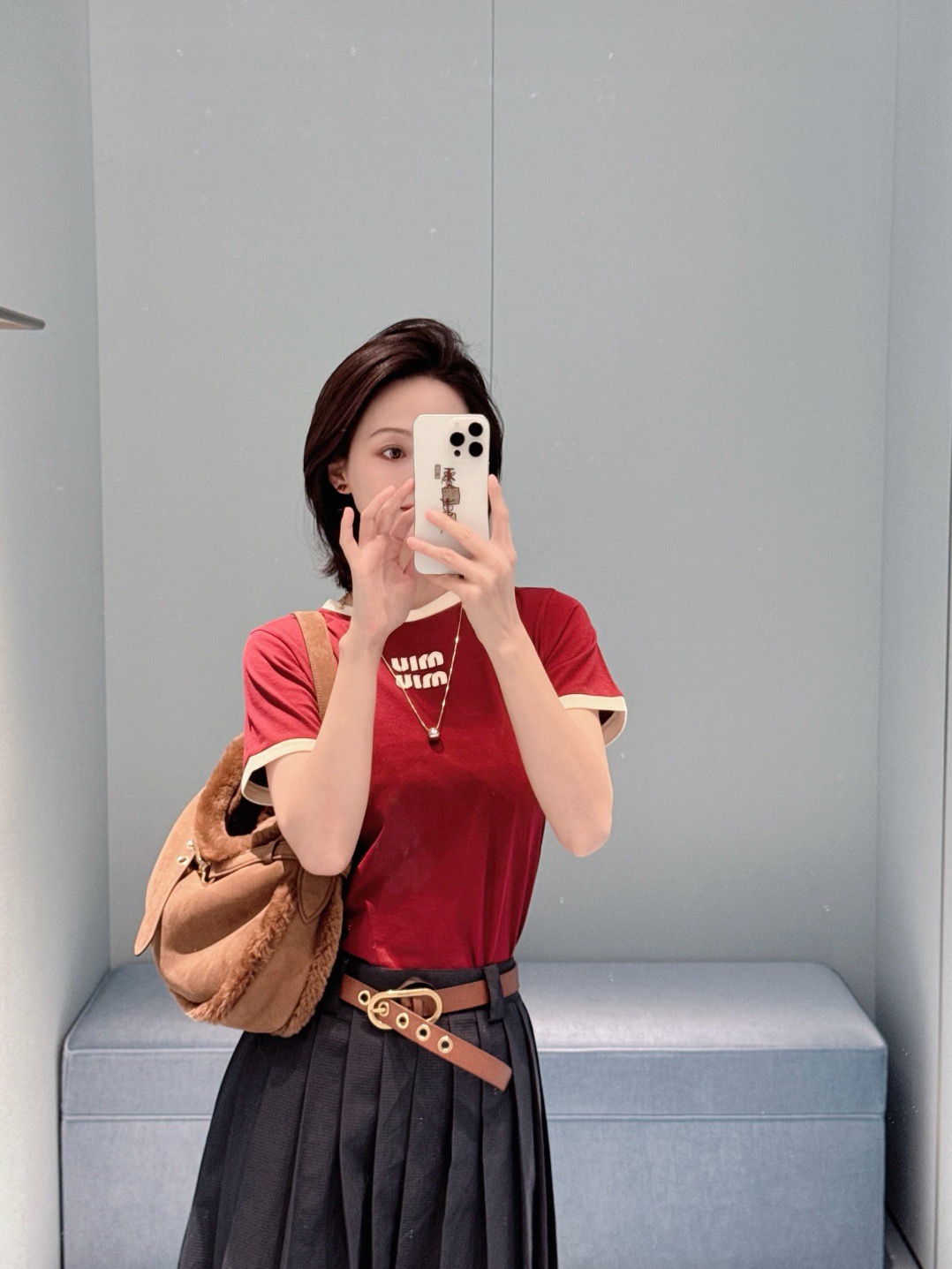 Miu Miu Contrast Panel Short Sleeve T-Shirt Style 3