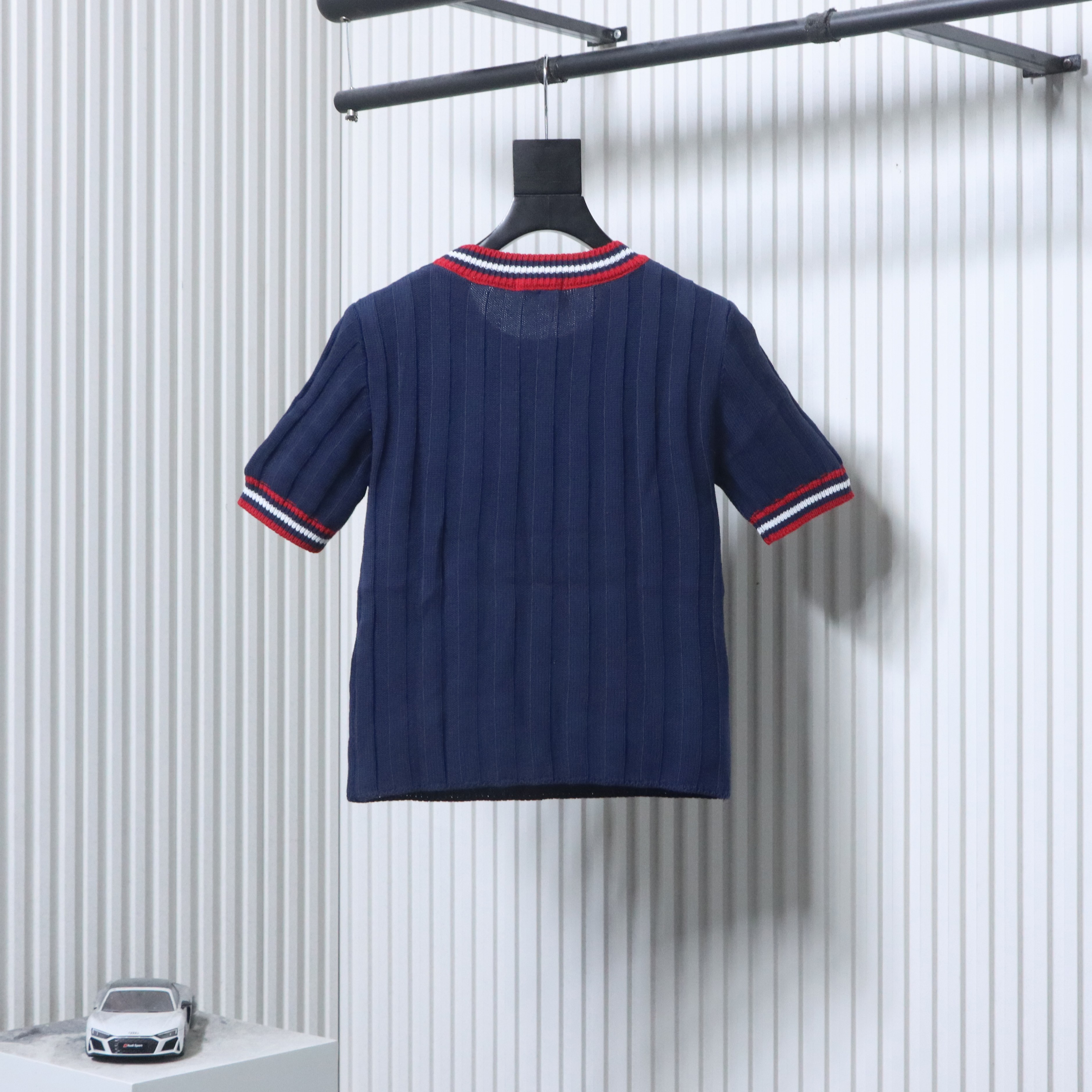 Miu Miu Logo College Style Short Sleeve Knit Top Style 1
