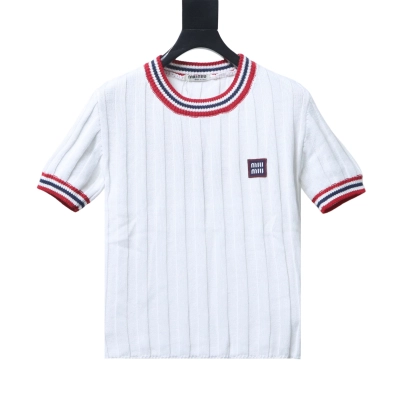 Miu Miu Logo College Style Short Sleeve Knit Top Style 2 02