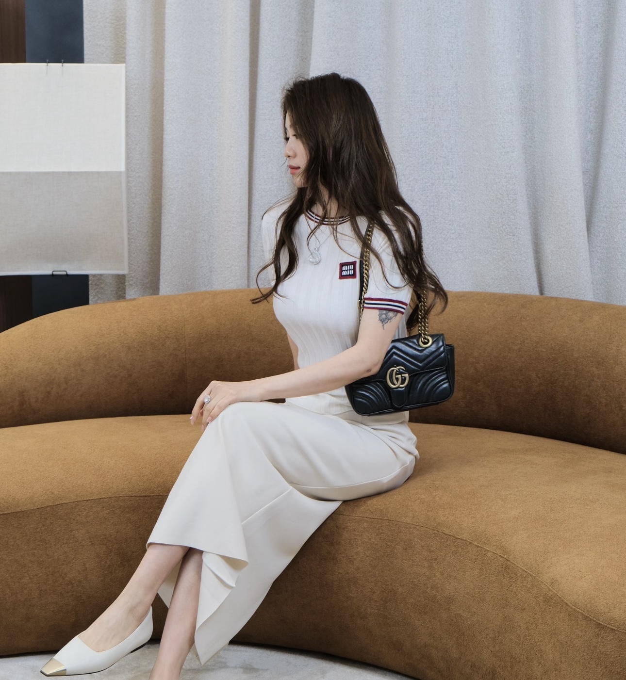 Miu Miu Logo College Style Short Sleeve Knit Top Style 2