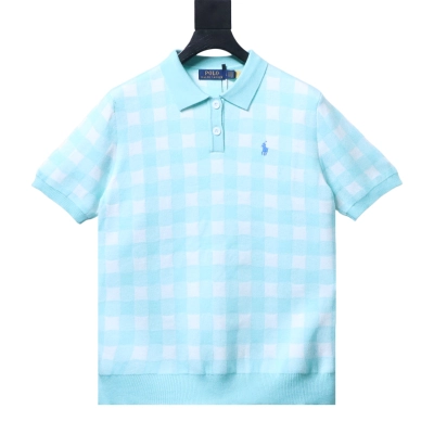 Ralph Lauren Check Jacquard Knit Short Sleeve Polo Shirt Women Style 1 02
