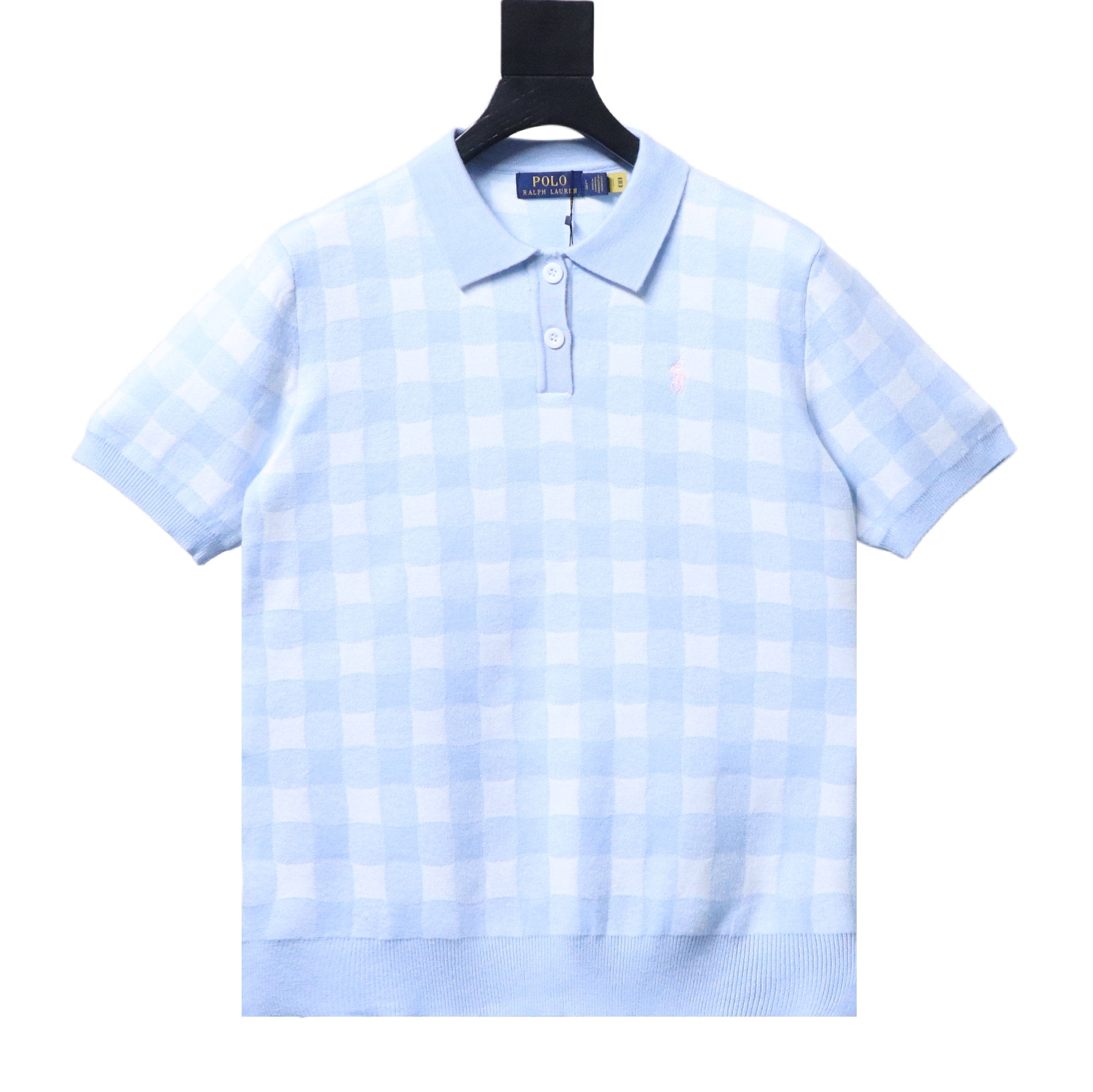 Ralph Lauren Check Jacquard Knit Short Sleeve Polo Shirt Women Style 2