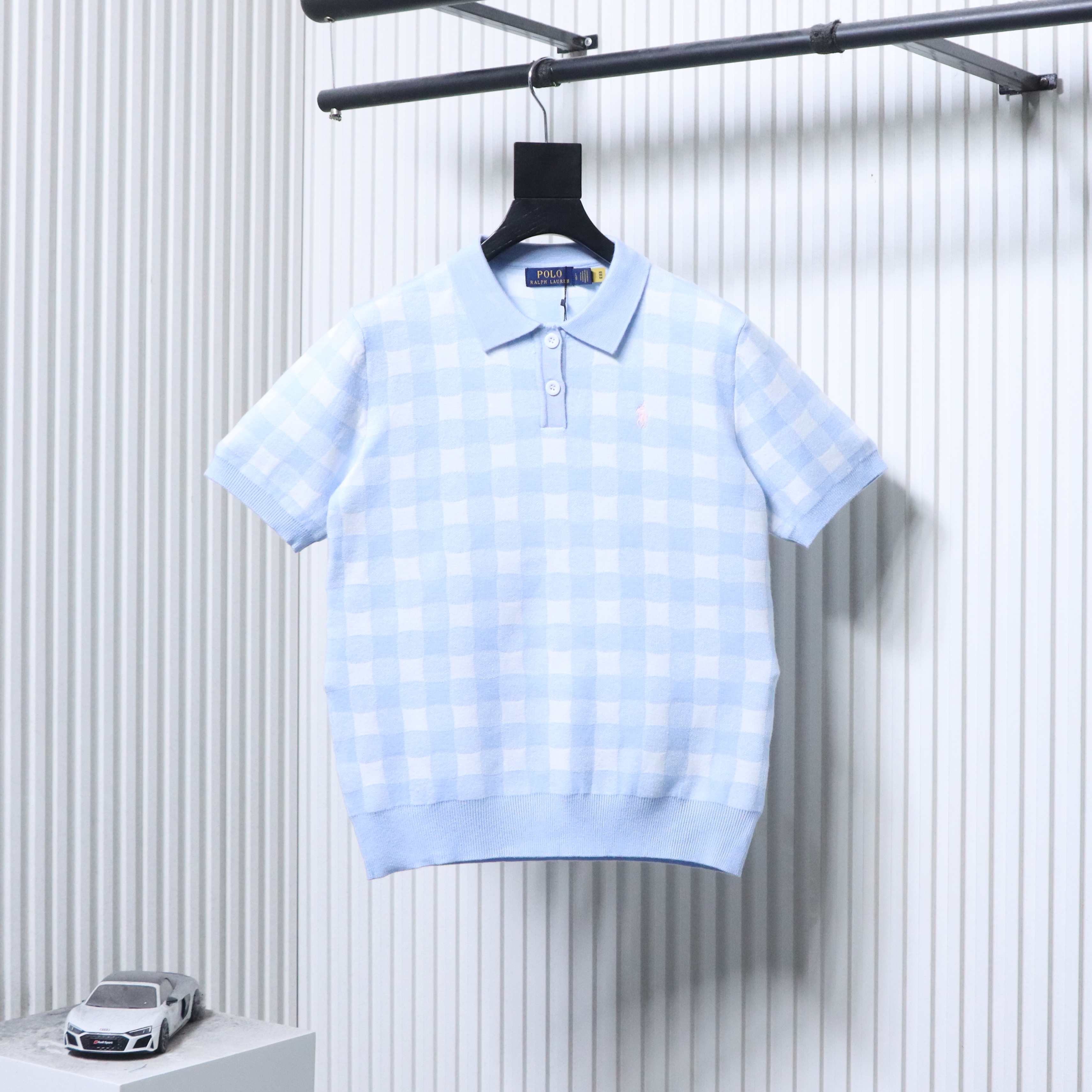 Ralph Lauren Check Jacquard Knit Short Sleeve Polo Shirt Women Style 2