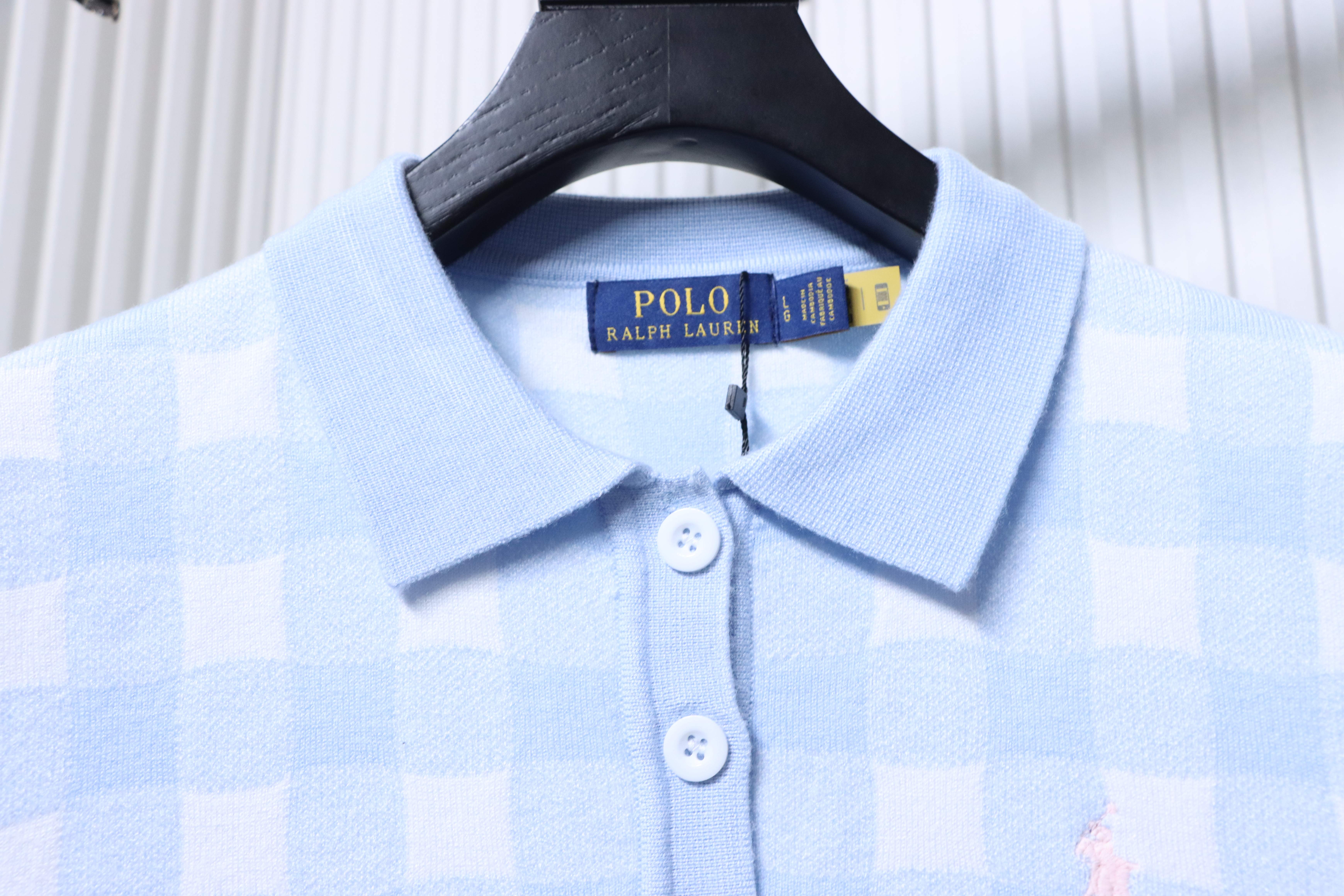 Ralph Lauren Check Jacquard Knit Short Sleeve Polo Shirt Women Style 2