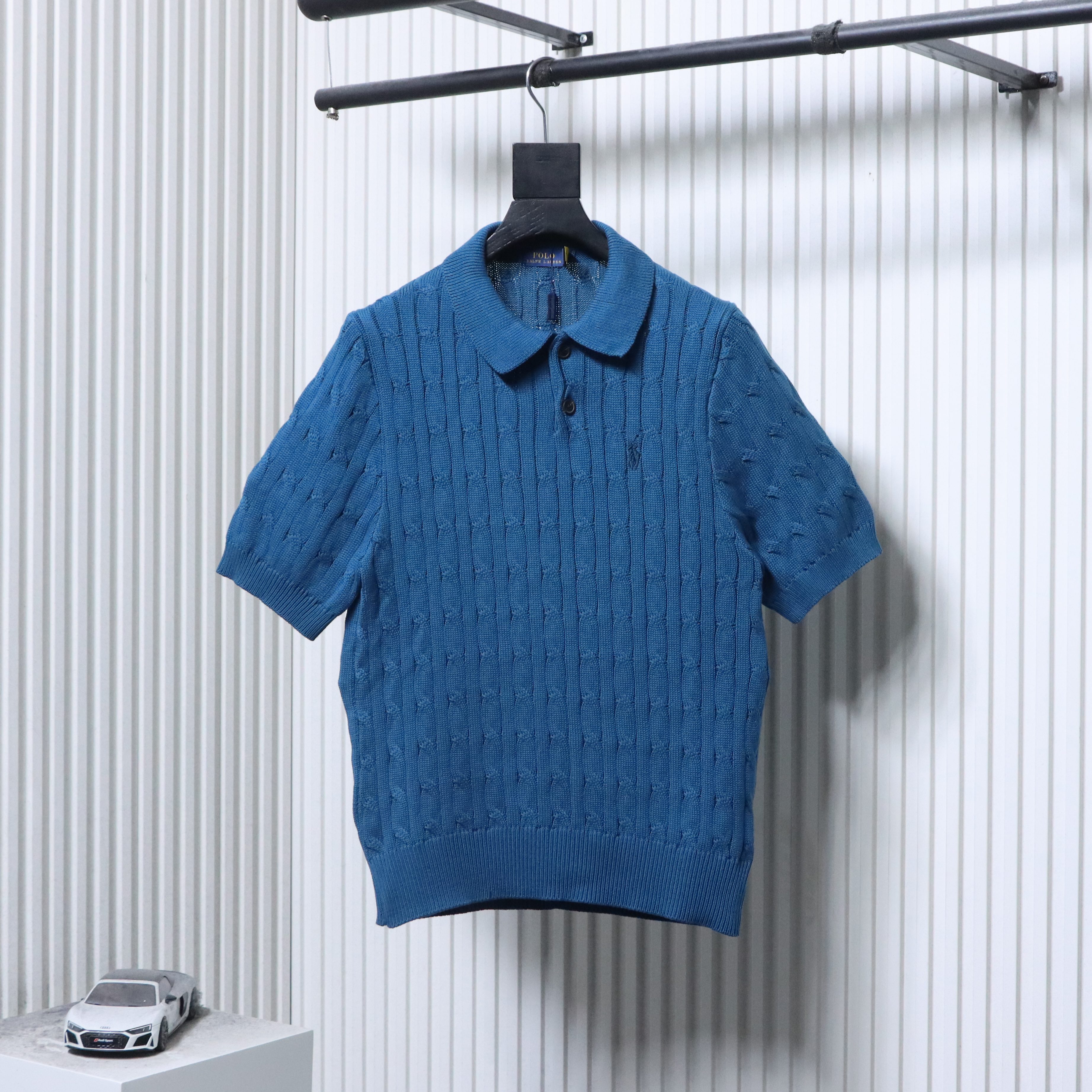 Ralph Lauren Horse Logo Cable Knit Knit Short Sleeve Polo Shirt Style 2