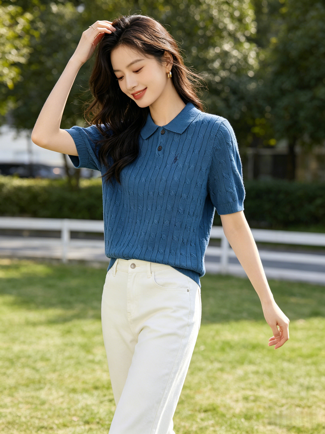 Ralph Lauren Horse Logo Cable Knit Knit Short Sleeve Polo Shirt Style 2
