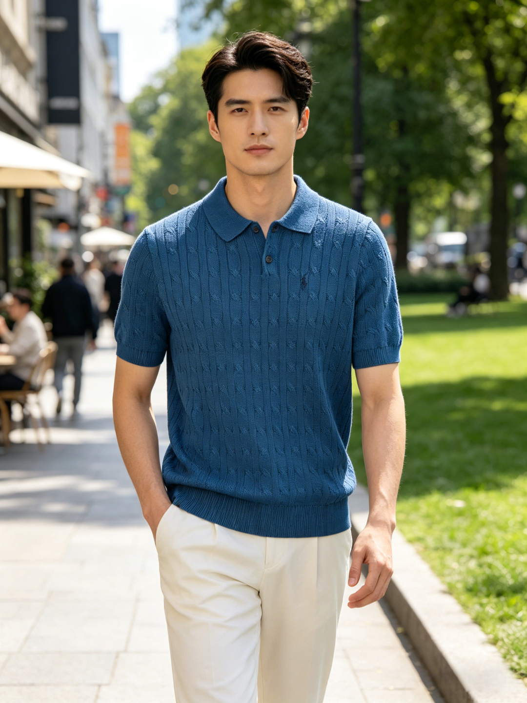 Ralph Lauren Horse Logo Cable Knit Knit Short Sleeve Polo Shirt Style 2