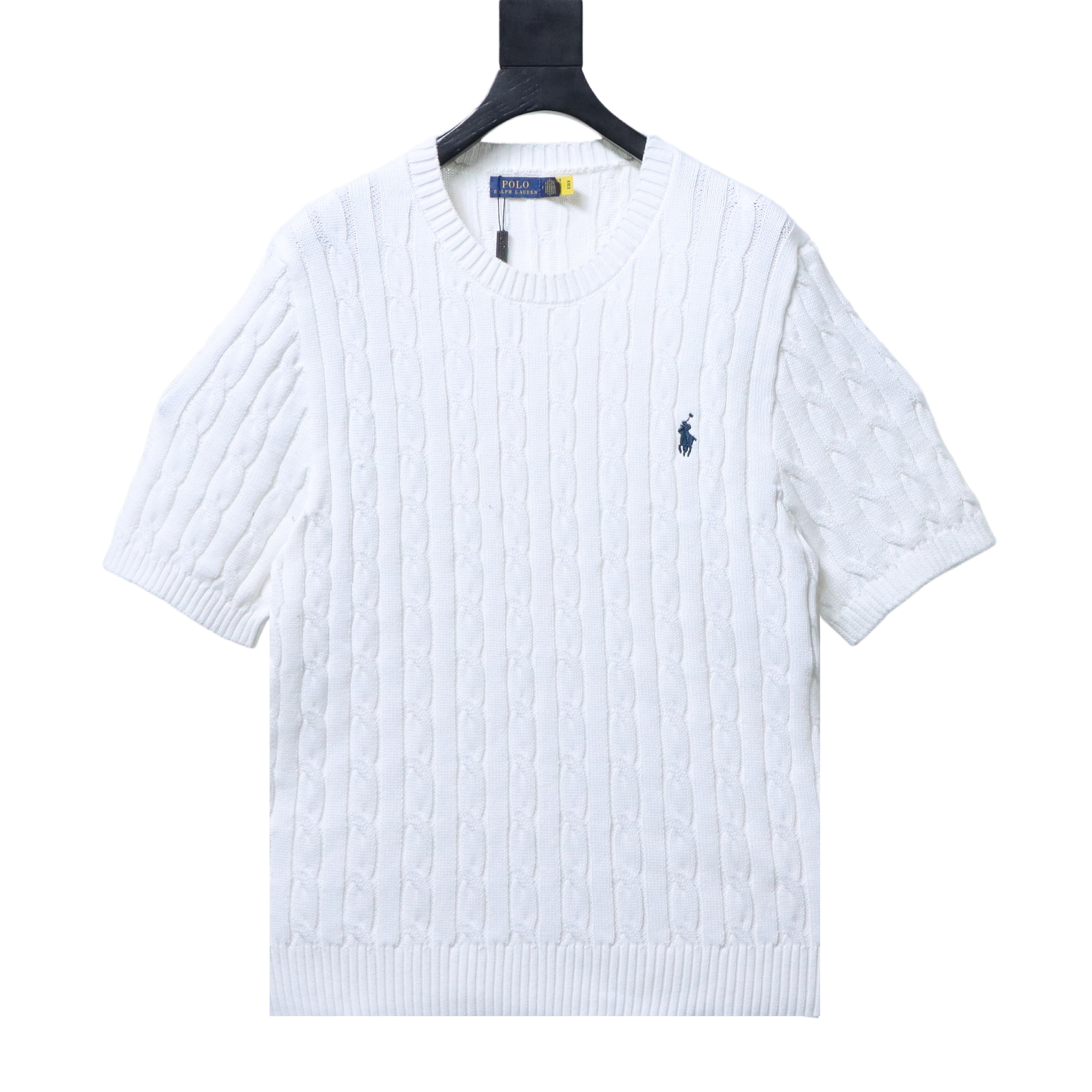 Ralph Lauren Horse Logo Embroidery Cable Knit Knit Short Sleeve T-Shirt Style 1