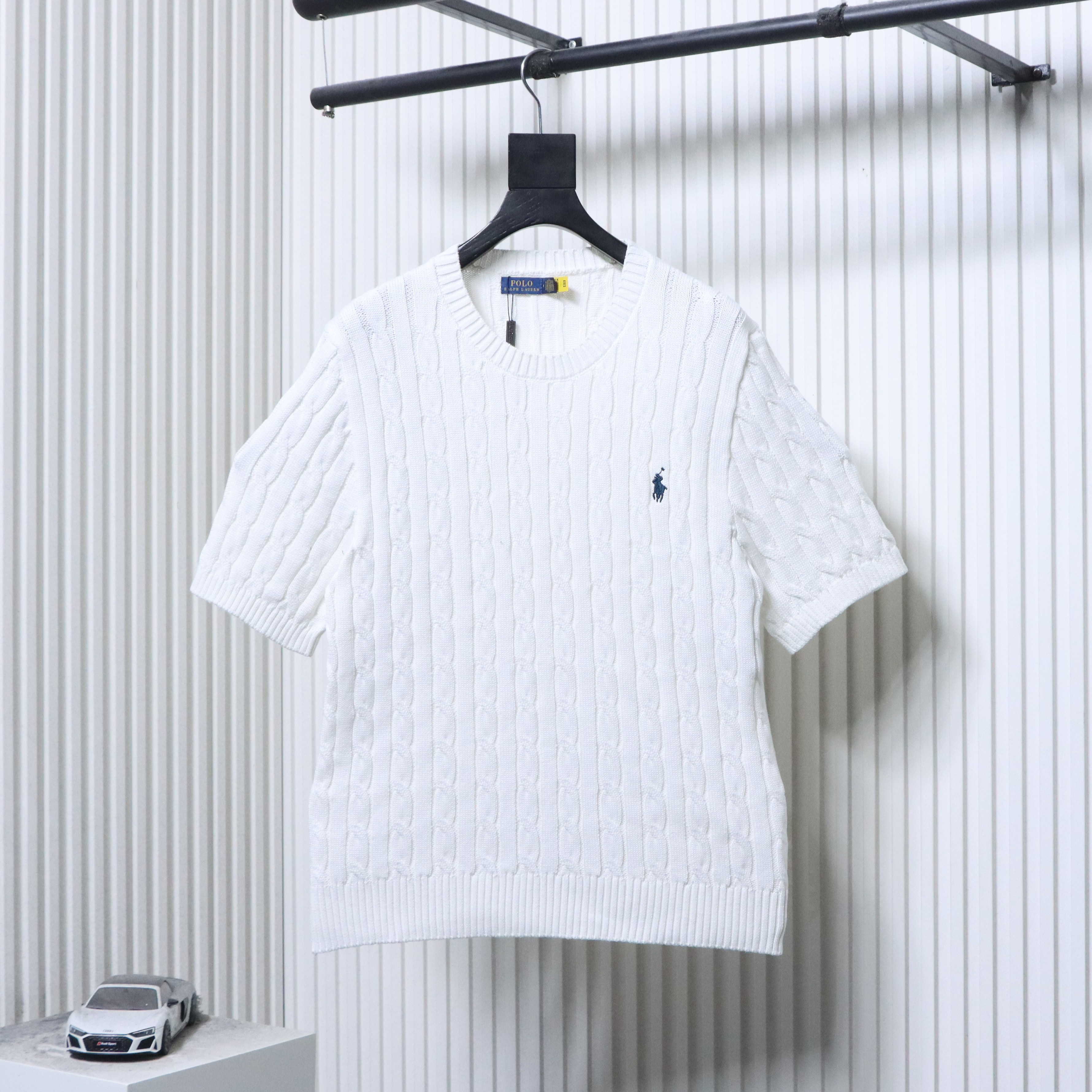Ralph Lauren Horse Logo Embroidery Cable Knit Knit Short Sleeve T-Shirt Style 1