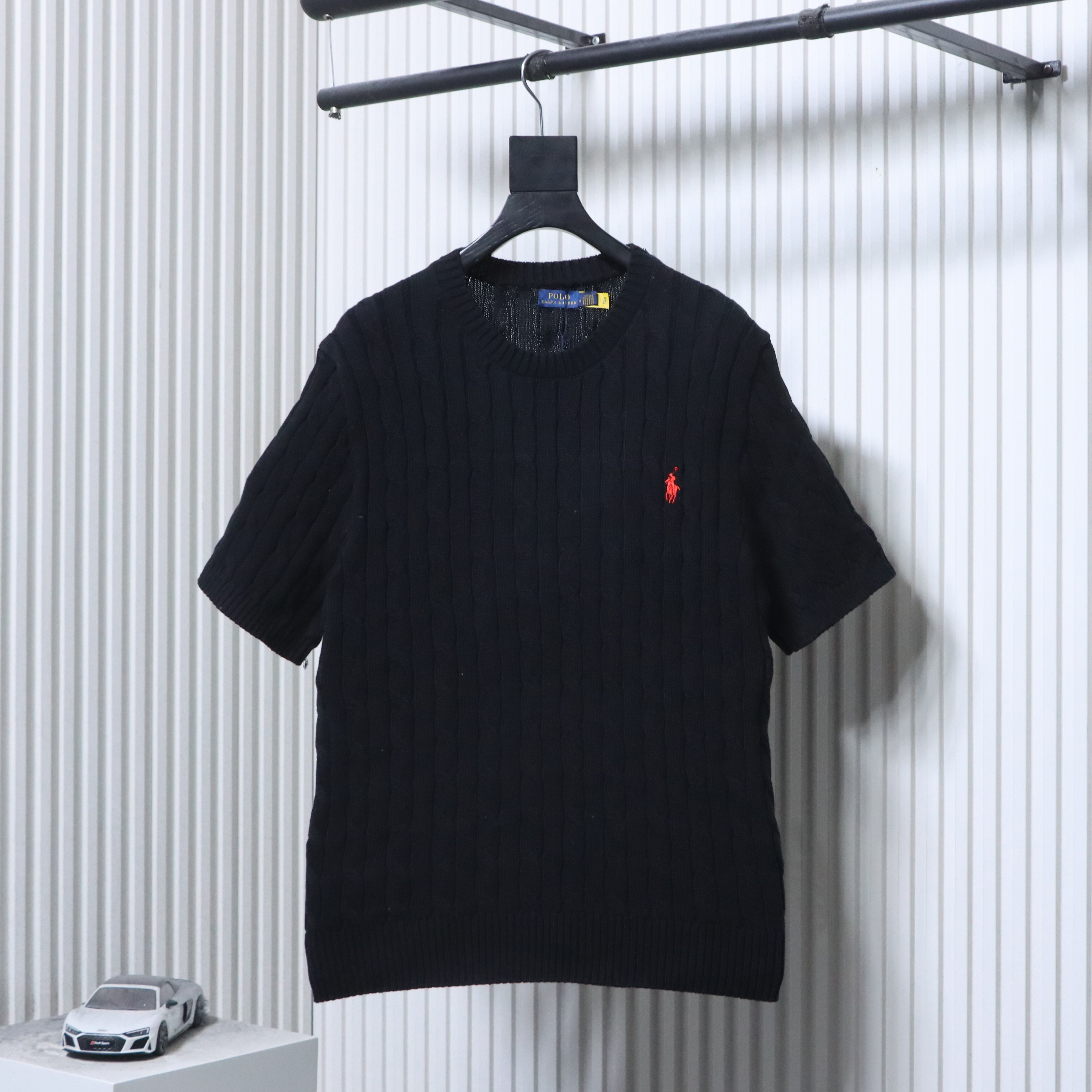 Ralph Lauren Horse Logo Embroidery Cable Knit Knit Short Sleeve T-Shirt Style 2