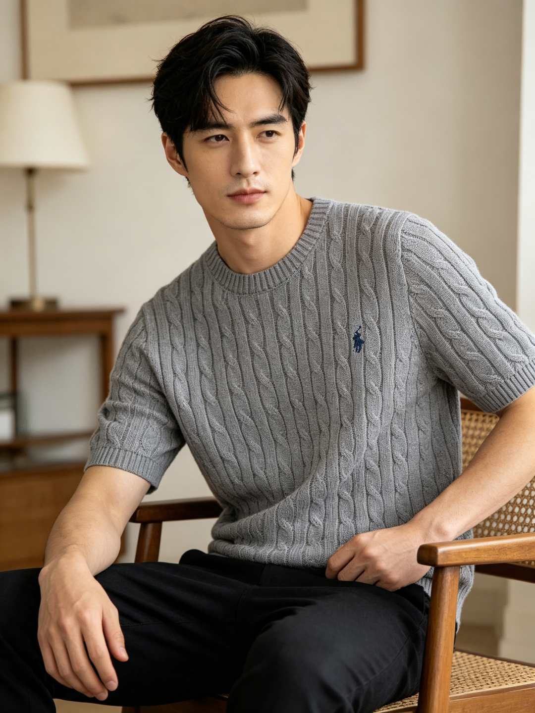 Ralph Lauren Horse Logo Embroidery Cable Knit Knit Short Sleeve T-Shirt Style 3
