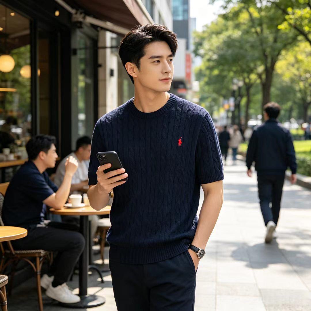 Ralph Lauren Horse Logo Embroidery Cable Knit Knit Short Sleeve T-Shirt Style 4