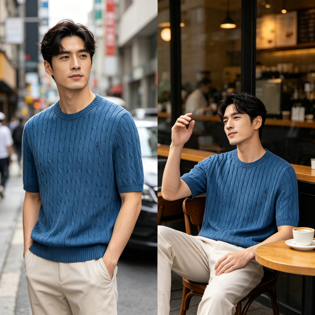 Ralph Lauren Horse Logo Embroidery Cable Knit Knit Short Sleeve T-Shirt Style 5