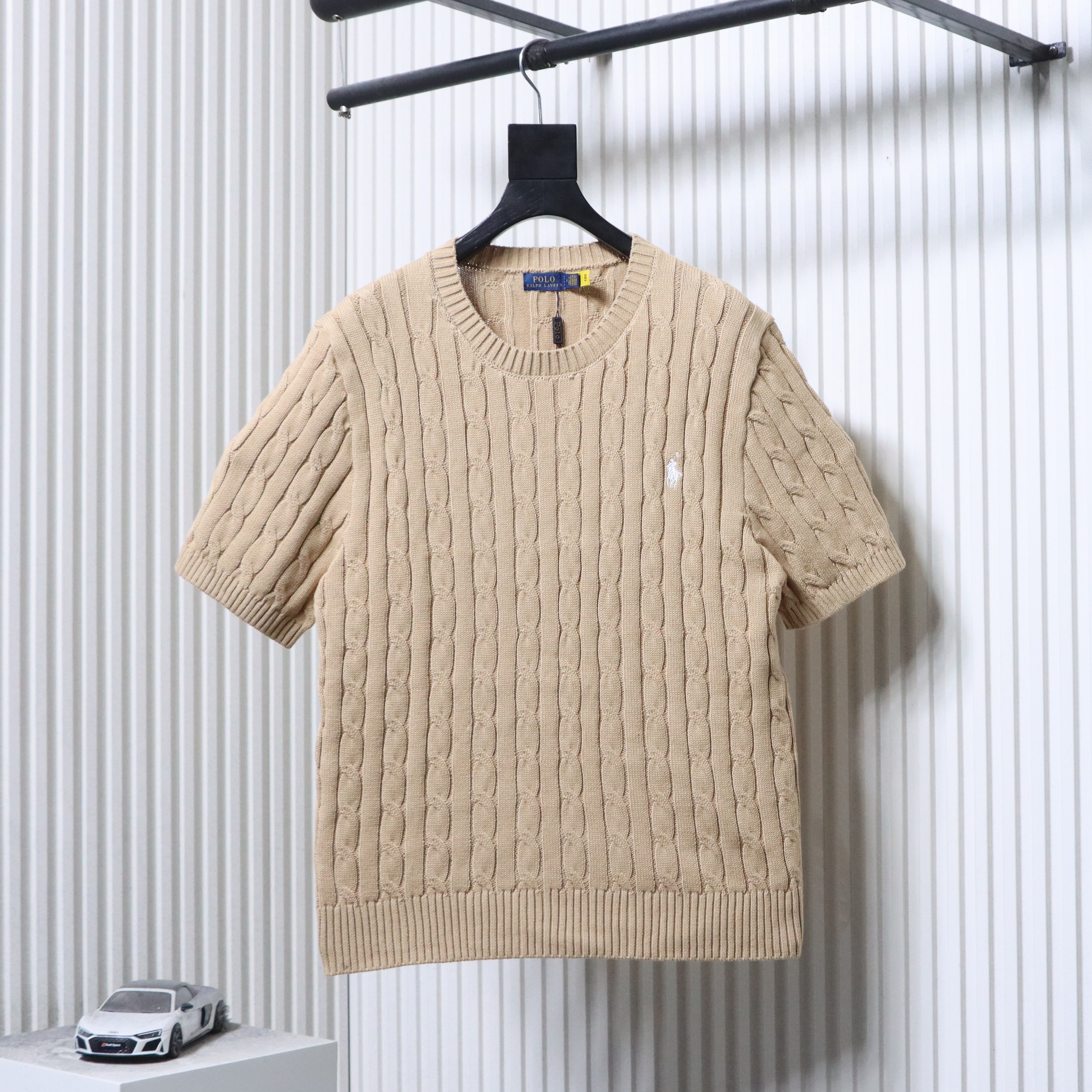 Ralph Lauren Horse Logo Embroidery Cable Knit Knit Short Sleeve T-Shirt Style 6