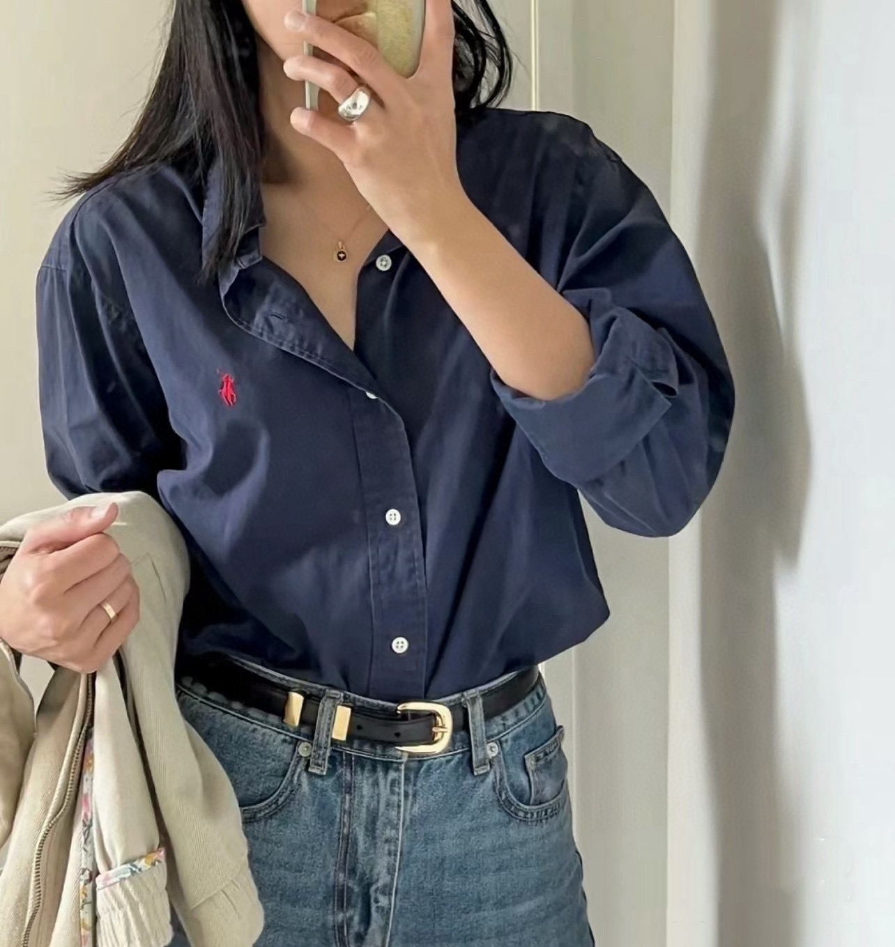 Ralph Lauren Polo Shirt Ralph Lauren R28 Oxford Solid Color Logo Embroidery Button-Up Collar Classic Long Sleeve Casual Shirt Style 3