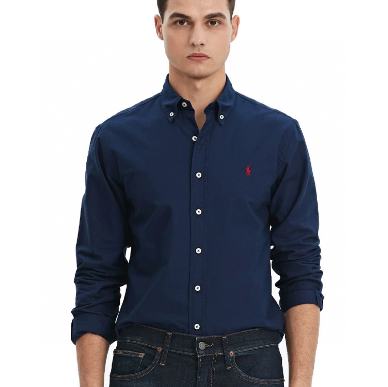 Ralph Lauren Polo Shirt Ralph Lauren R28 Oxford Solid Color Logo Embroidery Button-Up Collar Classic Long Sleeve Casual Shirt Style 3