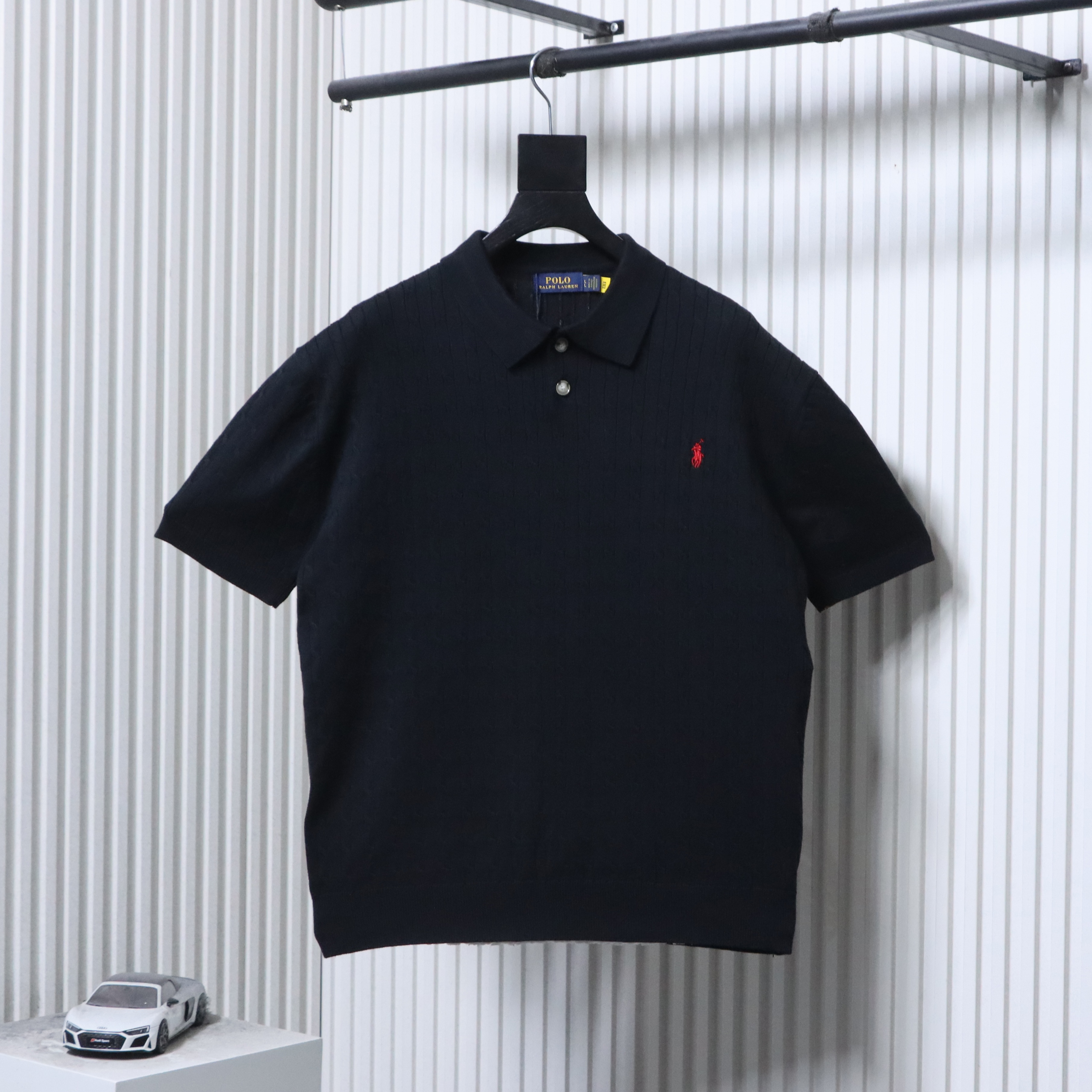 Ralph Lauren Pony Logo Embroidery Cable Knit Knit Short Sleeve Polo Shirt Style 1