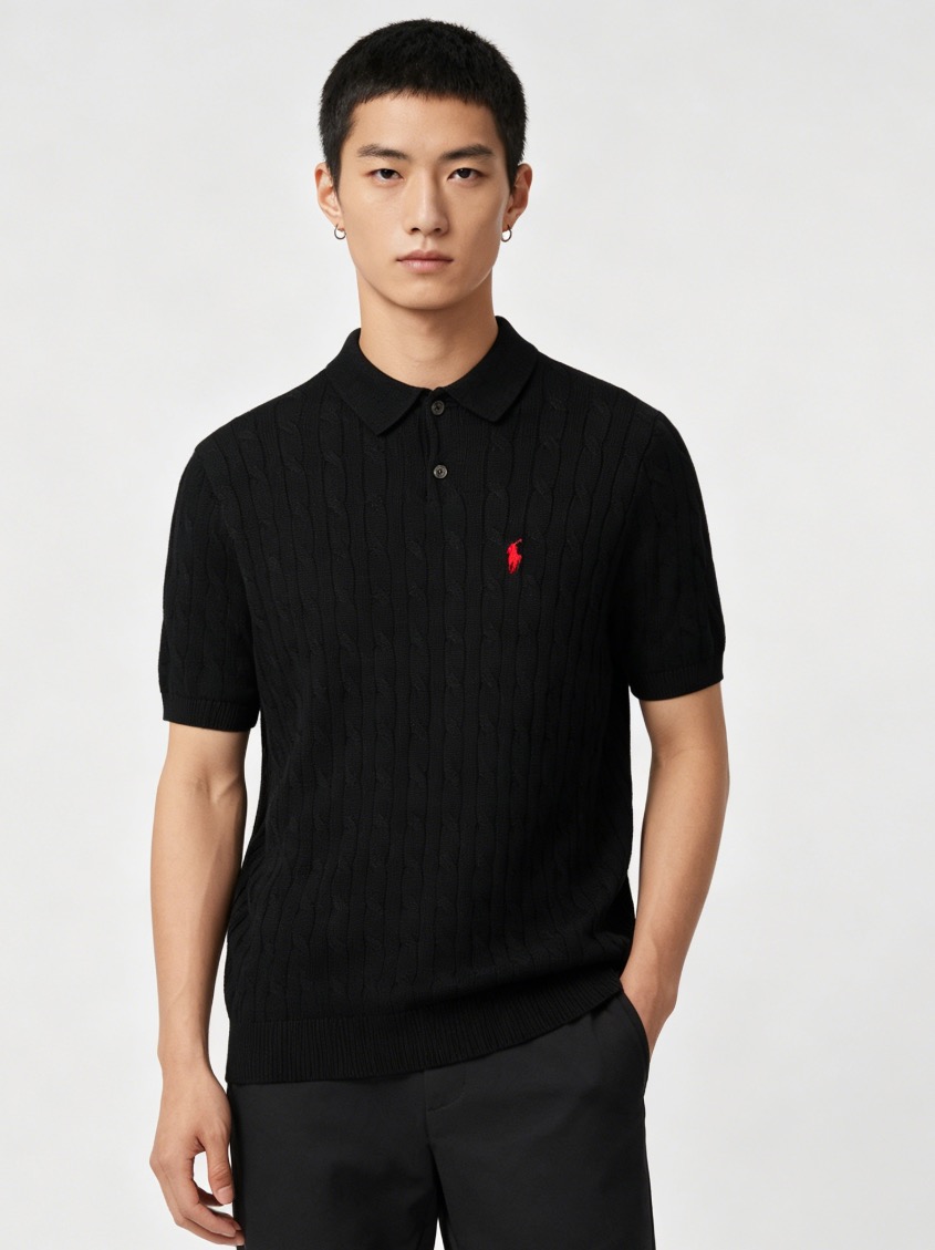 Ralph Lauren Pony Logo Embroidery Cable Knit Knit Short Sleeve Polo Shirt Style 1