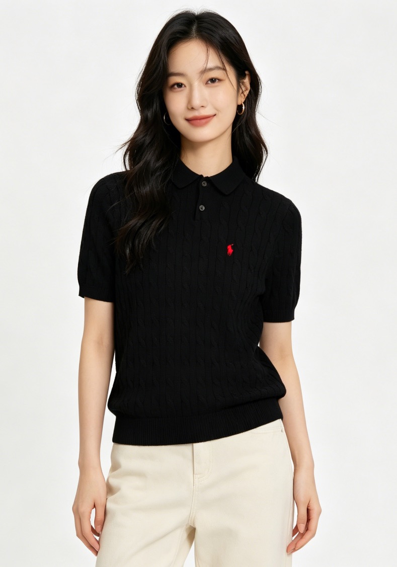 Ralph Lauren Pony Logo Embroidery Cable Knit Knit Short Sleeve Polo Shirt Style 1