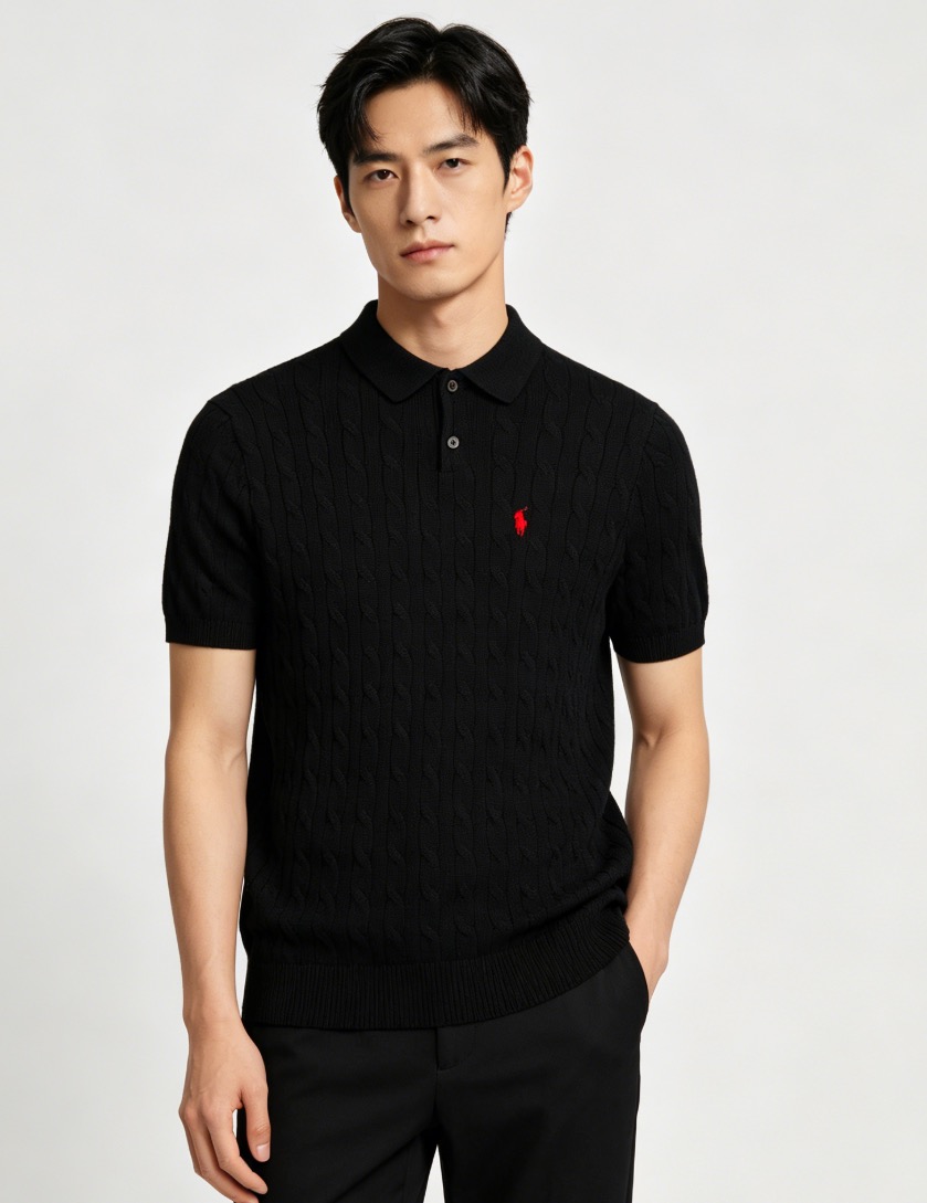 Ralph Lauren Pony Logo Embroidery Cable Knit Knit Short Sleeve Polo Shirt Style 1
