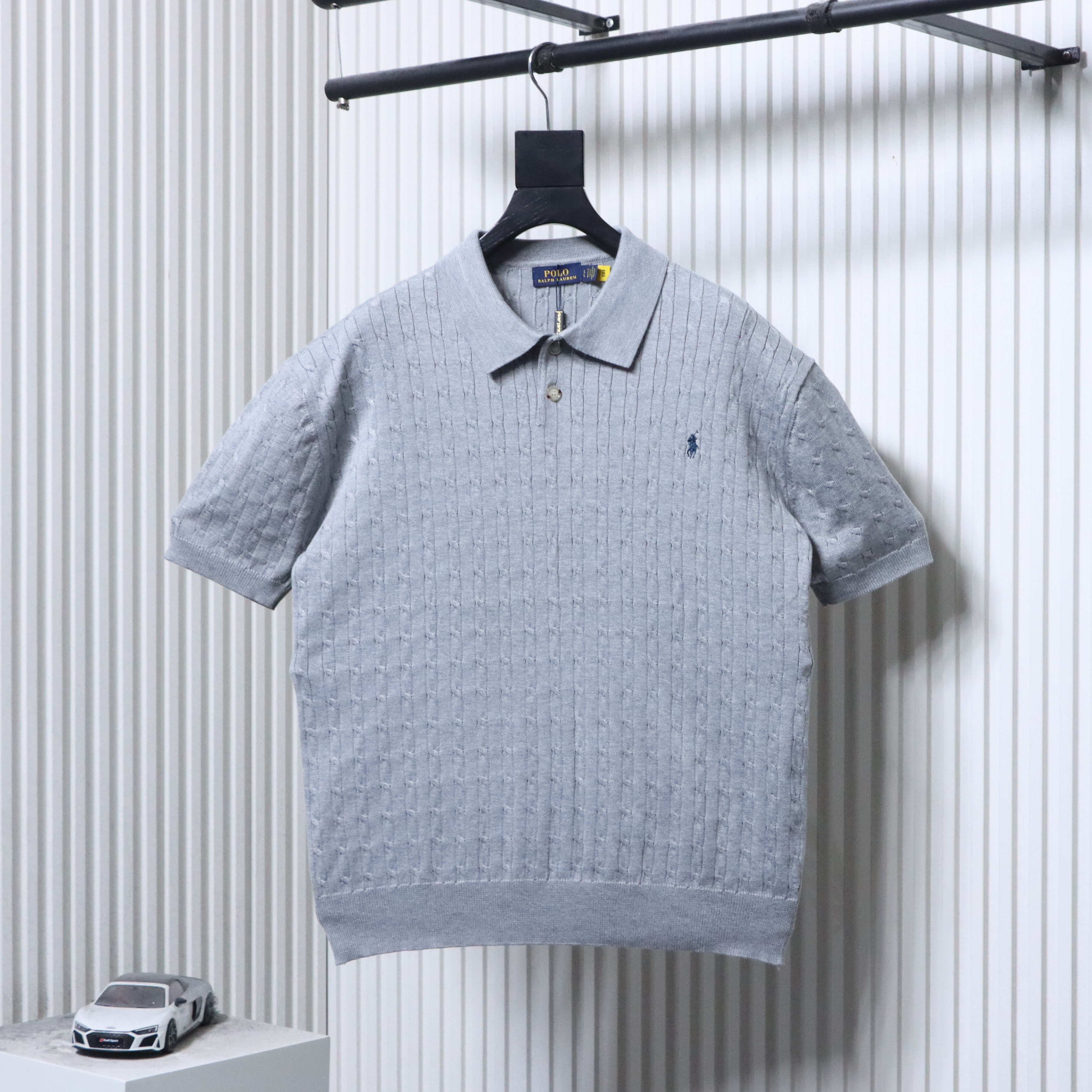 Ralph Lauren Pony Logo Embroidery Cable Knit Knit Short Sleeve Polo Shirt Style 2