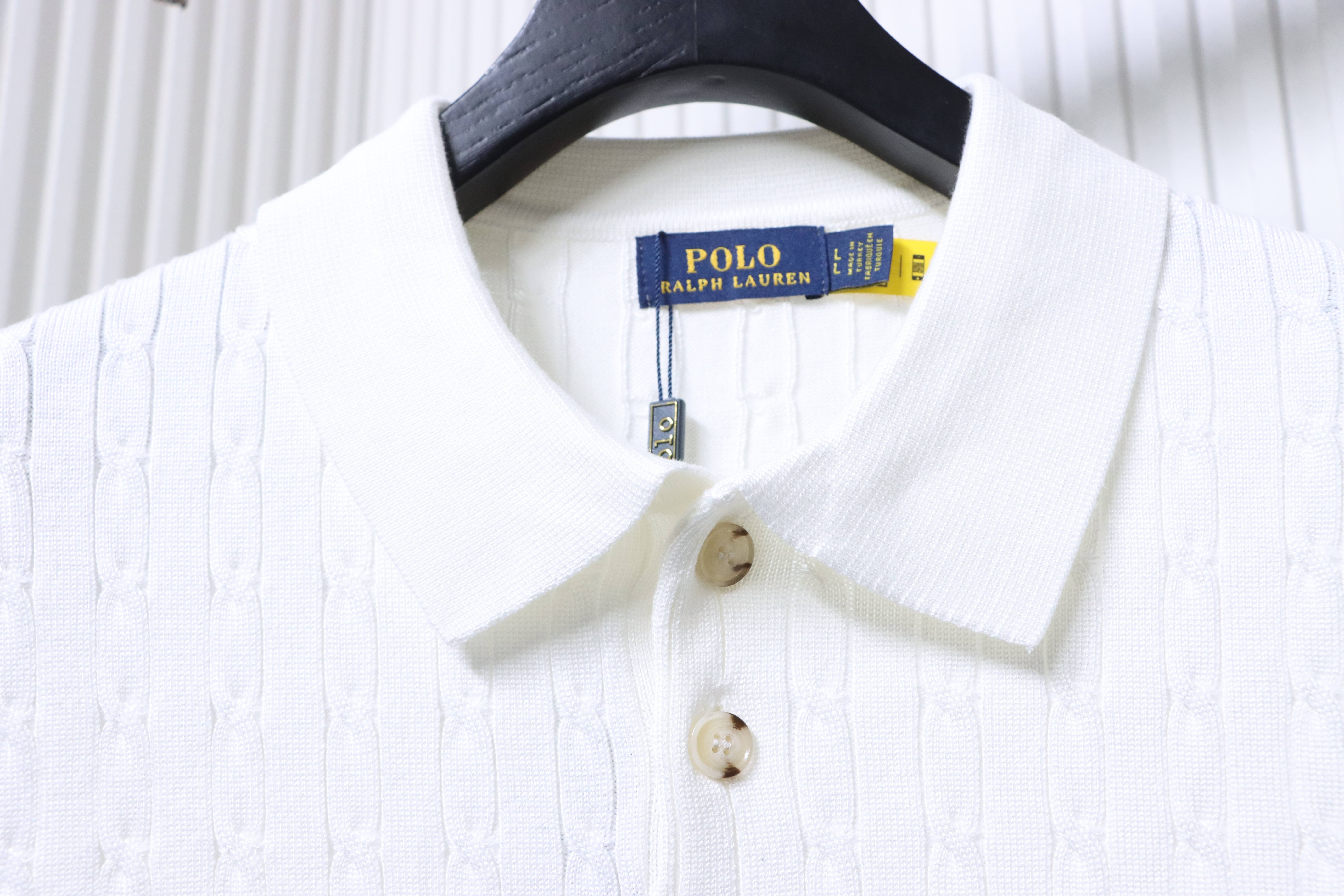 Ralph Lauren Pony Logo Embroidery Cable Knit Knit Short Sleeve Polo Shirt Style 4