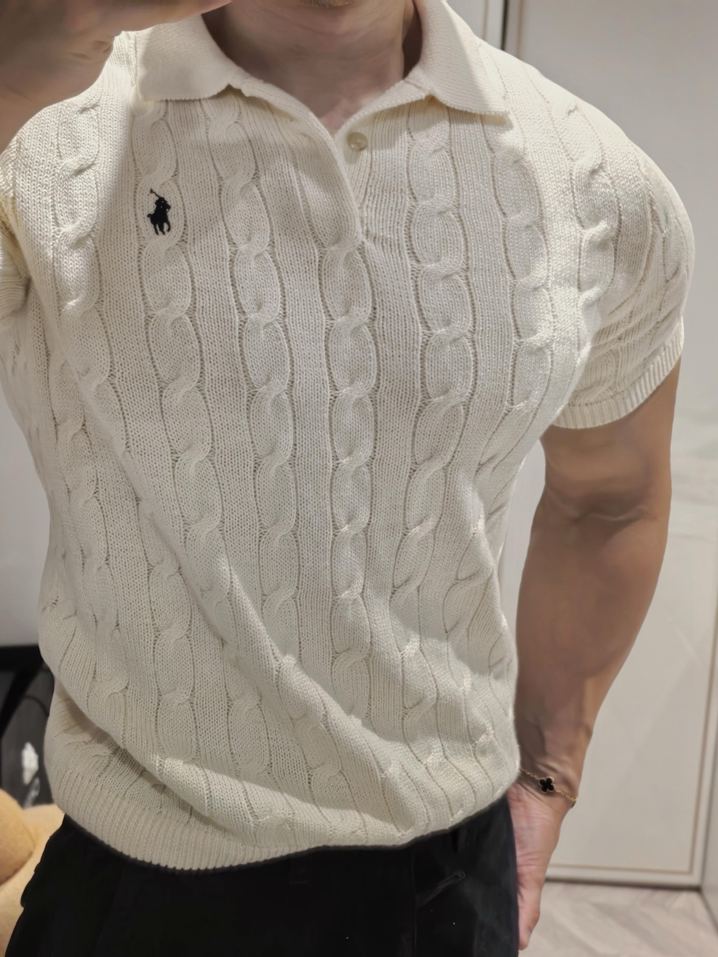 Ralph Lauren Pony Logo Embroidery Cable Knit Knit Short Sleeve Polo Shirt Style 4