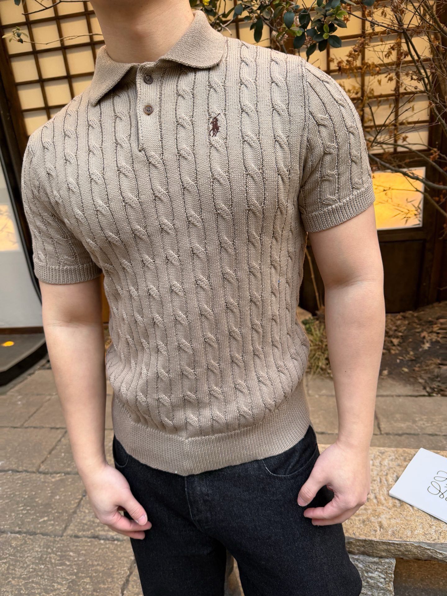 Ralph Lauren Pony Logo Embroidery Cable Knit Knit Short Sleeve Polo Shirt Style 5