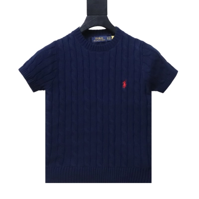 Ralph Lauren Pony Logo Embroidery Cable Knit Knit Short Sleeve T-Shirt Style 3 02