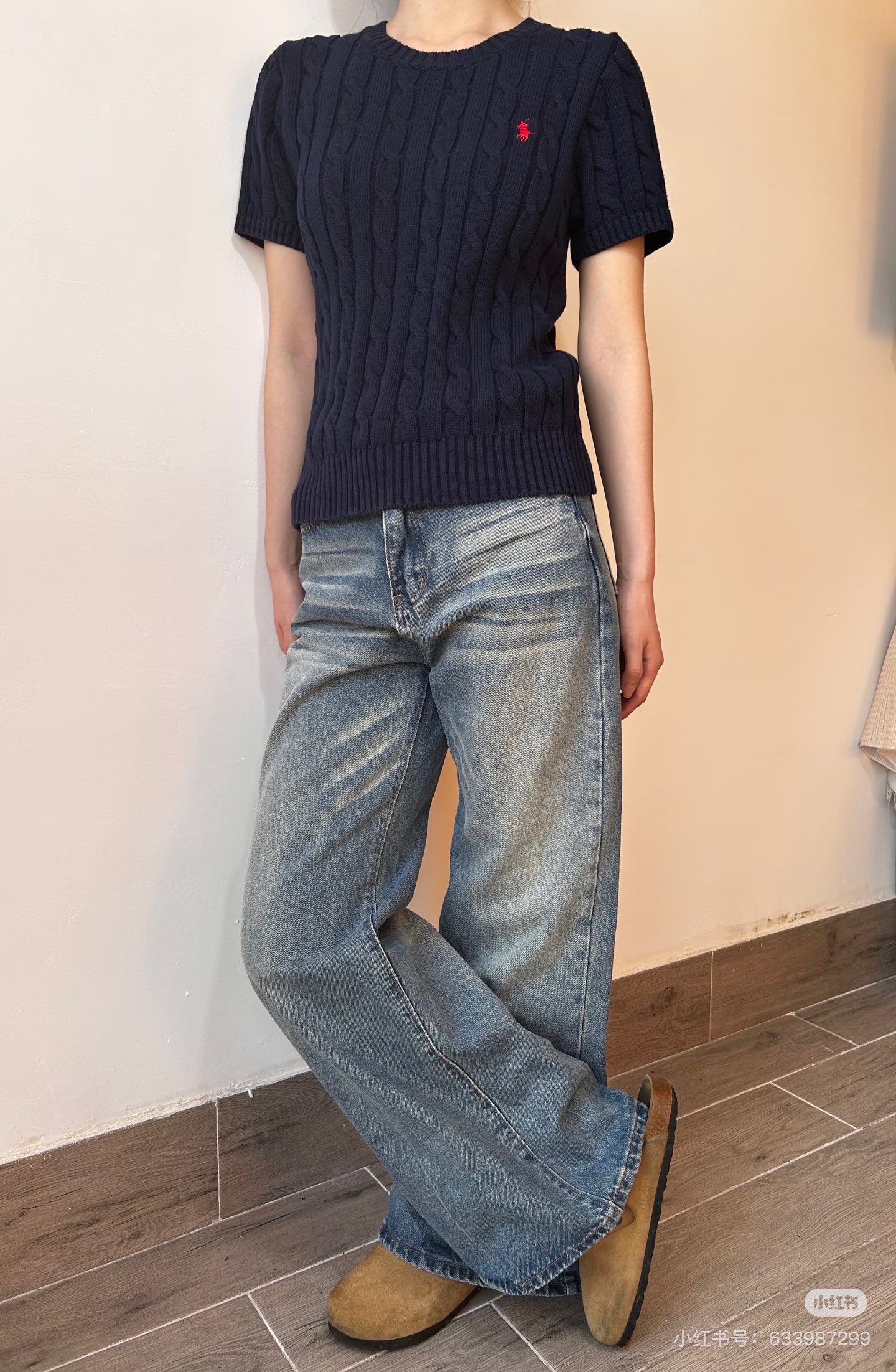 Ralph Lauren Pony Logo Embroidery Cable Knit Knit Short Sleeve T-Shirt Style 3