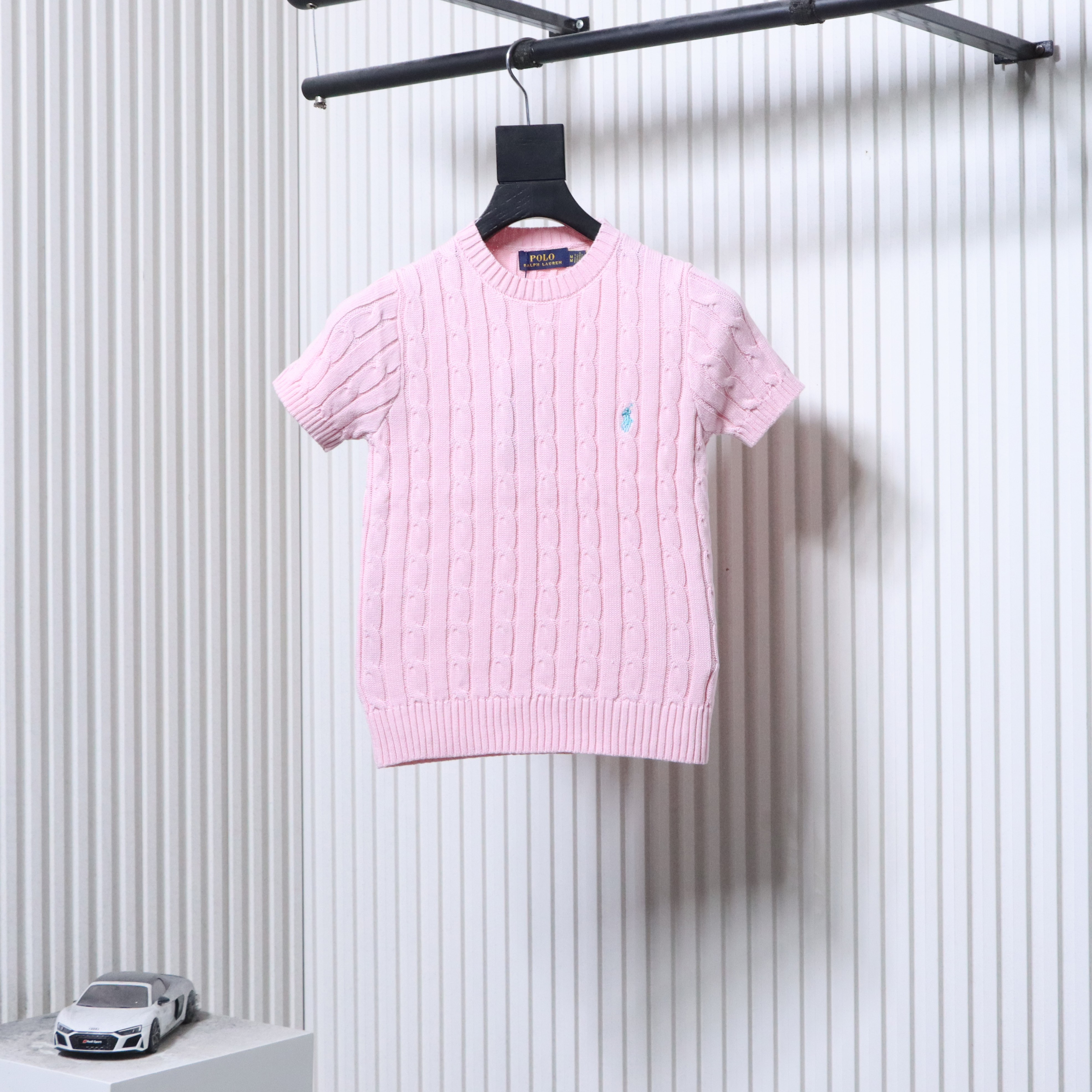 Ralph Lauren Pony Logo Embroidery Cable Knit Knit Short Sleeve T-Shirt Style 6