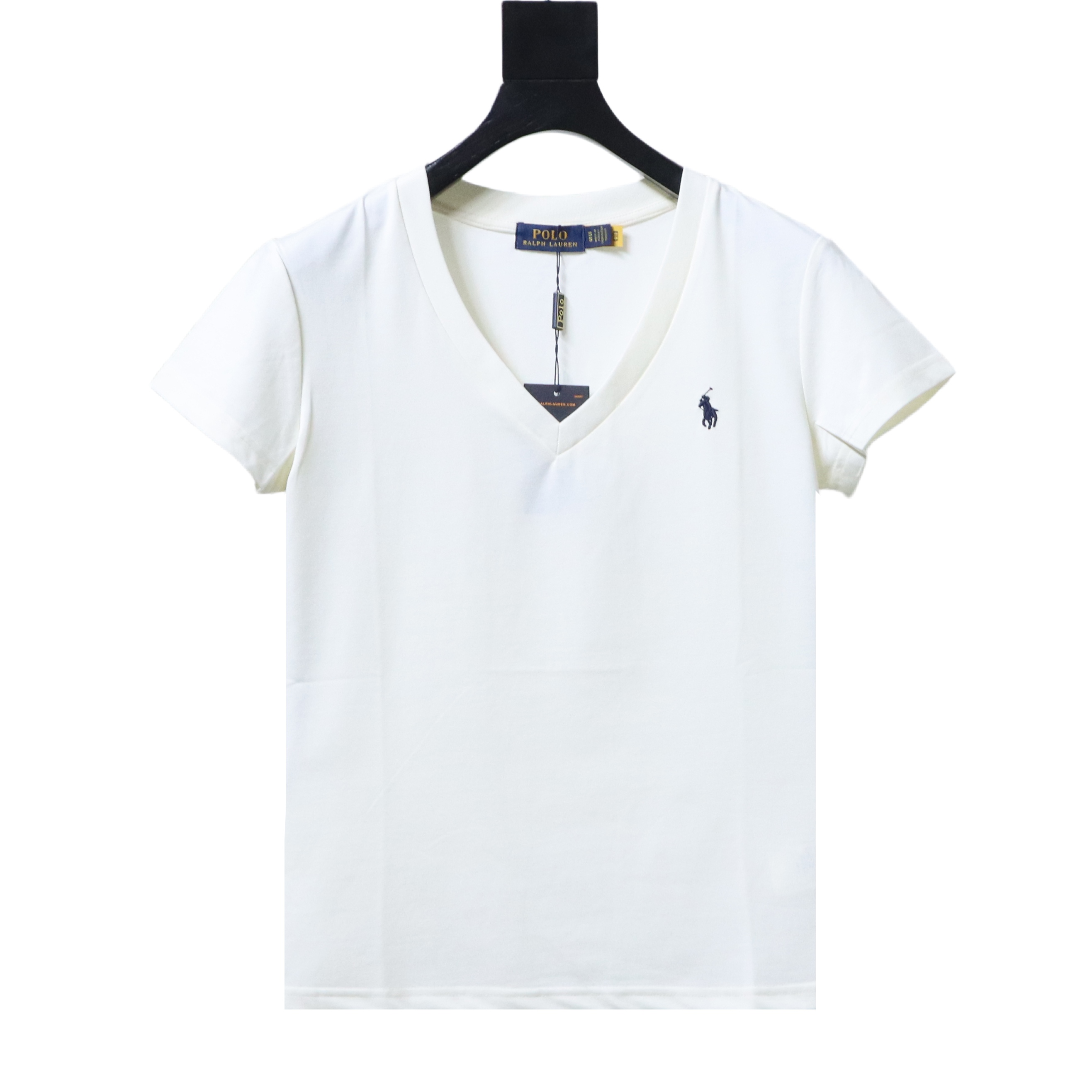 Ralph Lauren RL Pony Logo Embroidery Solid Color V-Neck T-Shirt Women Style 1