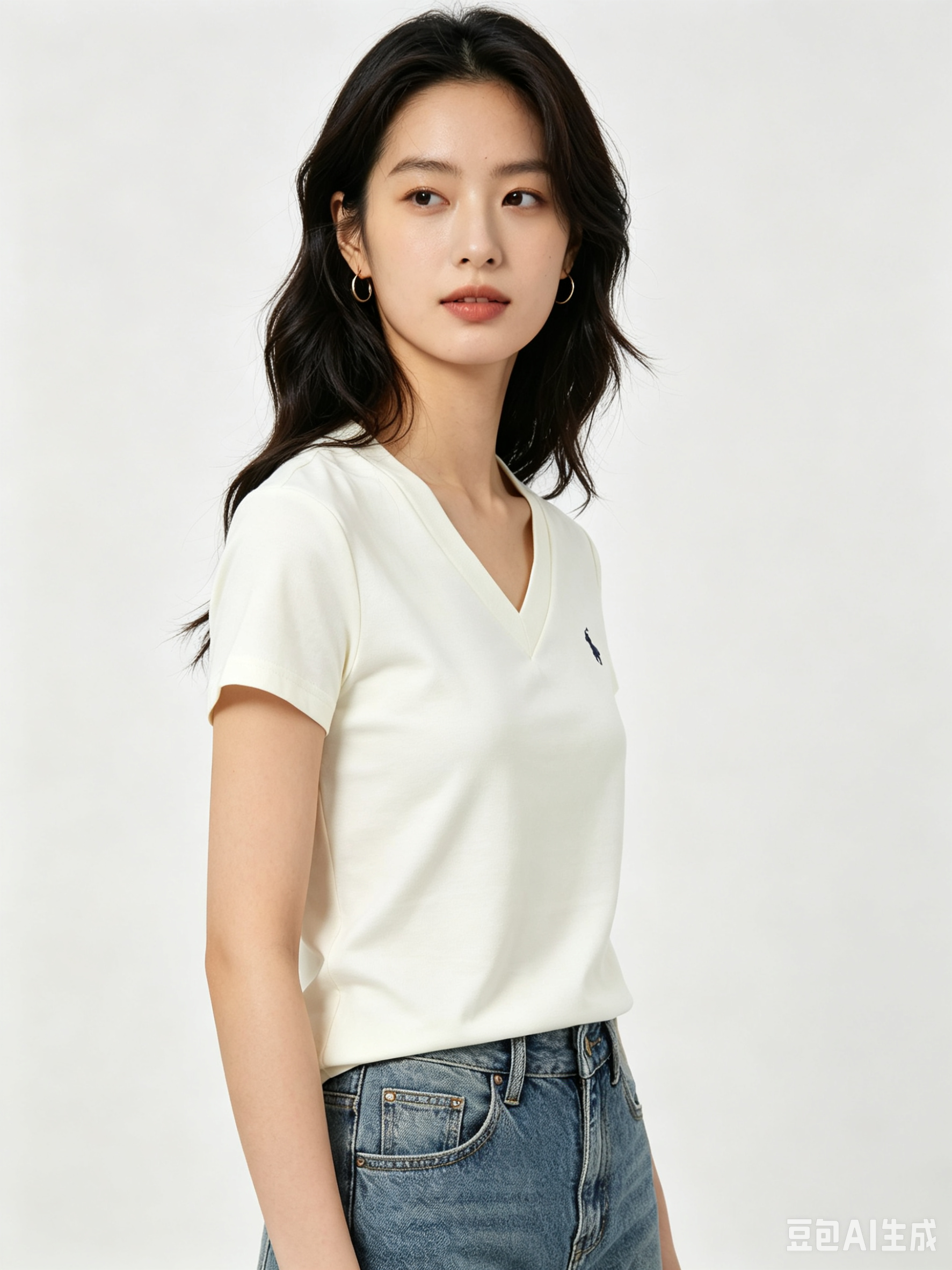 Ralph Lauren RL Pony Logo Embroidery Solid Color V-Neck T-Shirt Women Style 1