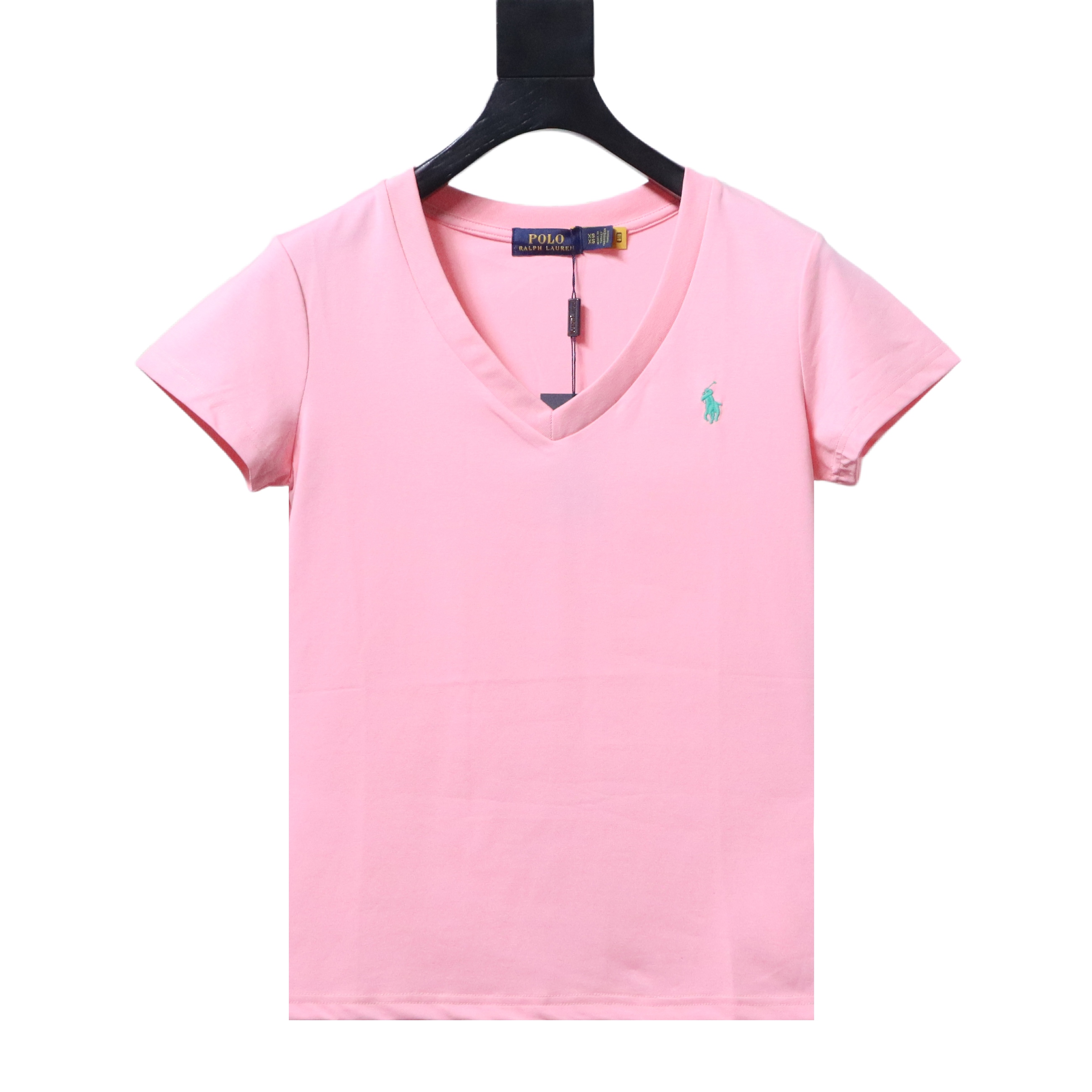 Ralph Lauren RL Pony Logo Embroidery Solid Color V-Neck T-Shirt Women Style 2