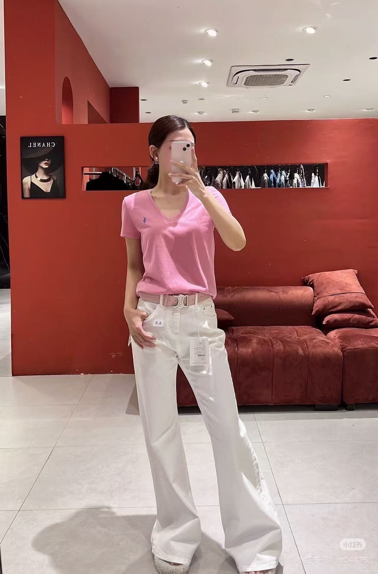 Ralph Lauren RL Pony Logo Embroidery Solid Color V-Neck T-Shirt Women Style 2