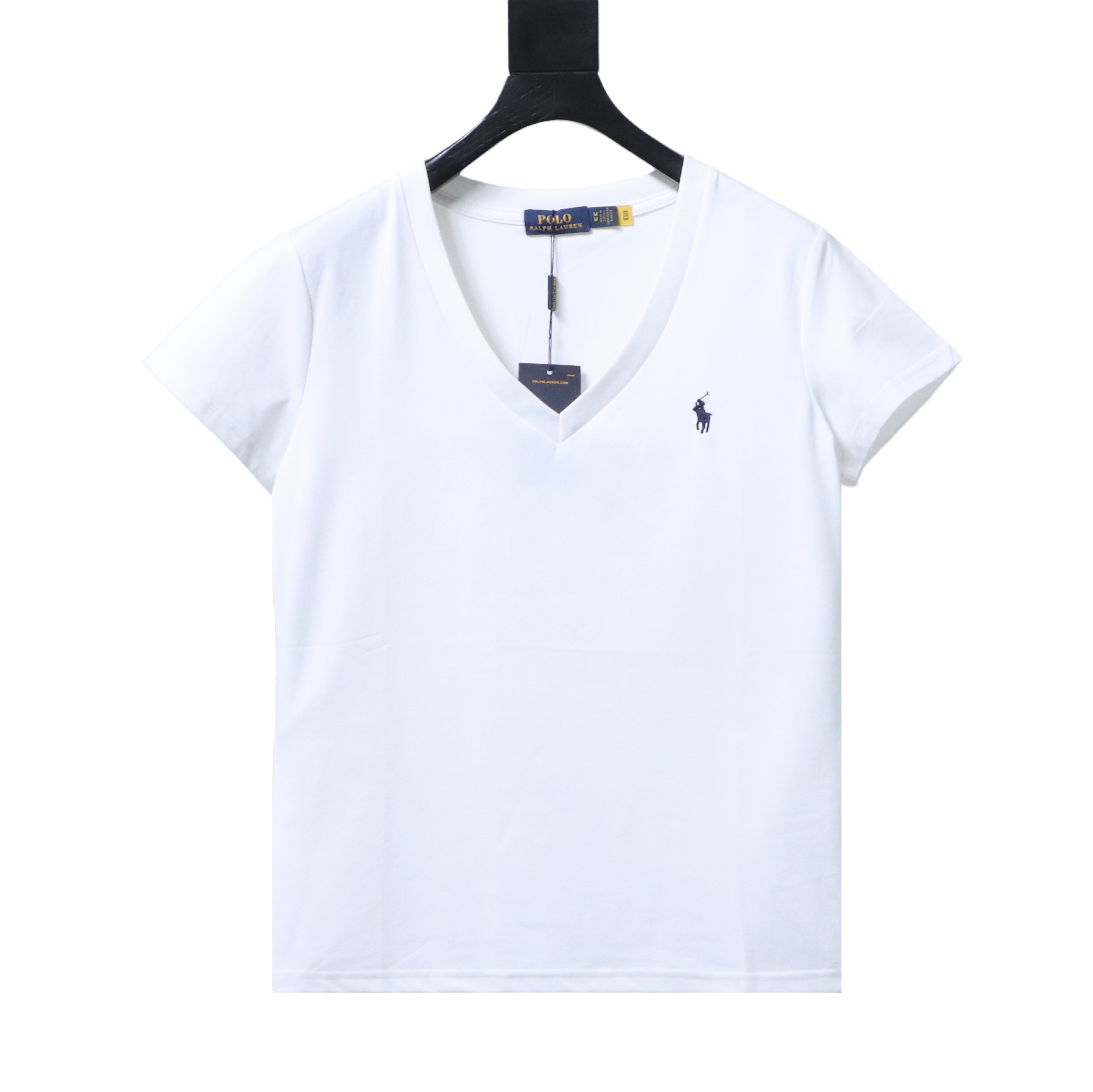 Ralph Lauren RL Pony Logo Embroidery Solid Color V-Neck T-Shirt Women Style 4