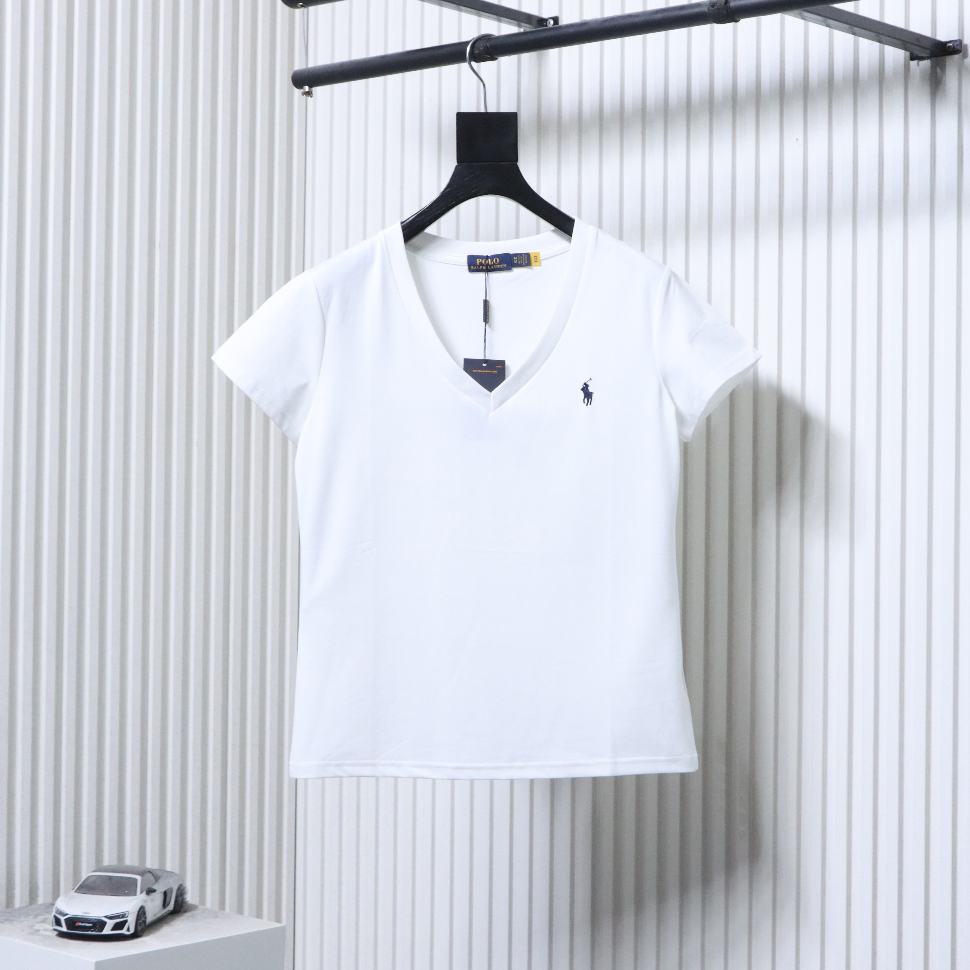 Ralph Lauren RL Pony Logo Embroidery Solid Color V-Neck T-Shirt Women Style 4