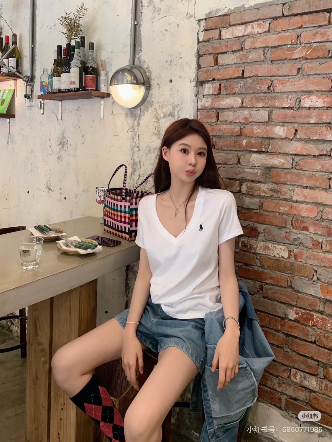 Ralph Lauren RL Pony Logo Embroidery Solid Color V-Neck T-Shirt Women Style 4