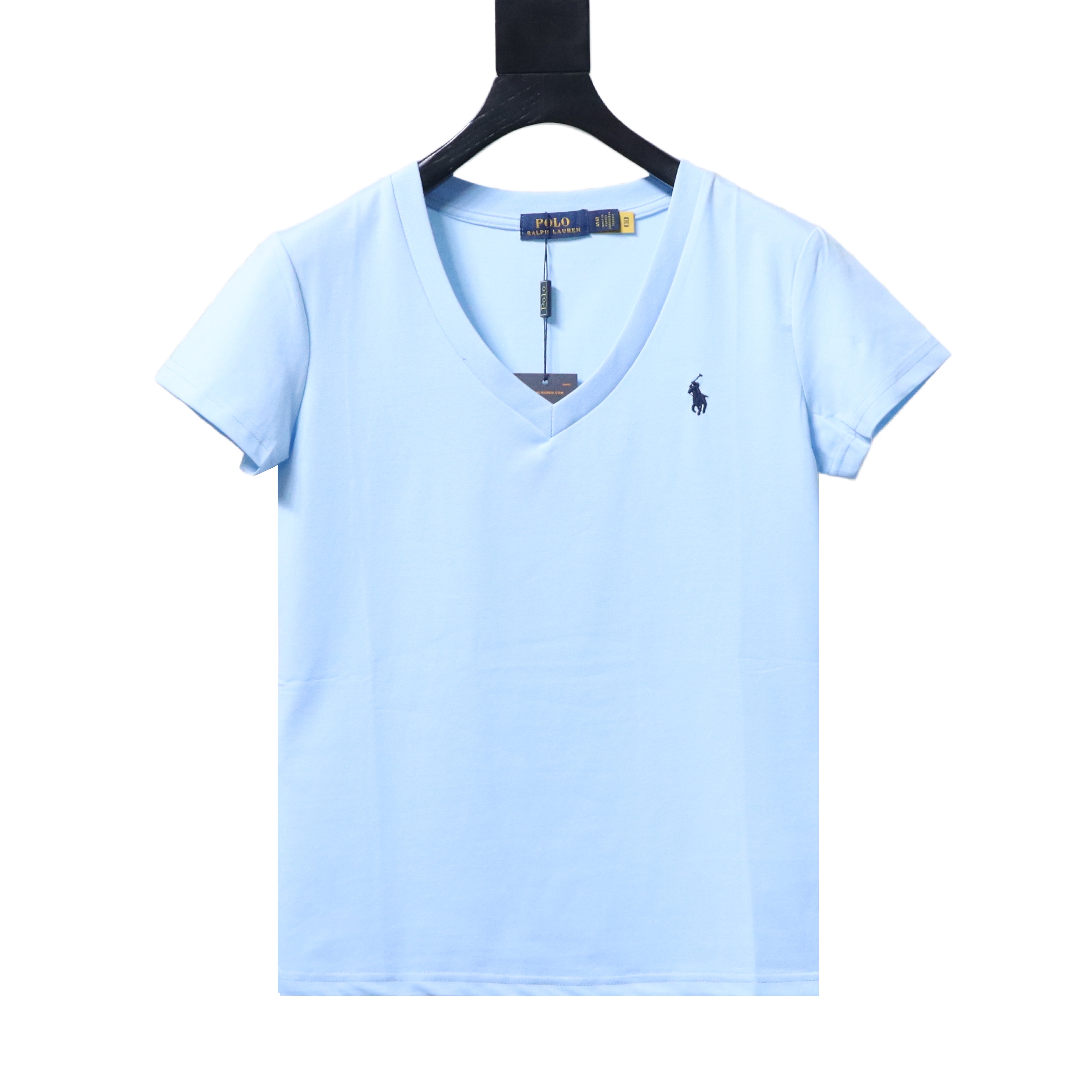 Ralph Lauren RL Pony Logo Embroidery Solid Color V-Neck T-Shirt Women Style 5
