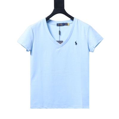 Ralph Lauren RL Pony Logo Embroidery Solid Color V-Neck T-Shirt Women Style 5 02