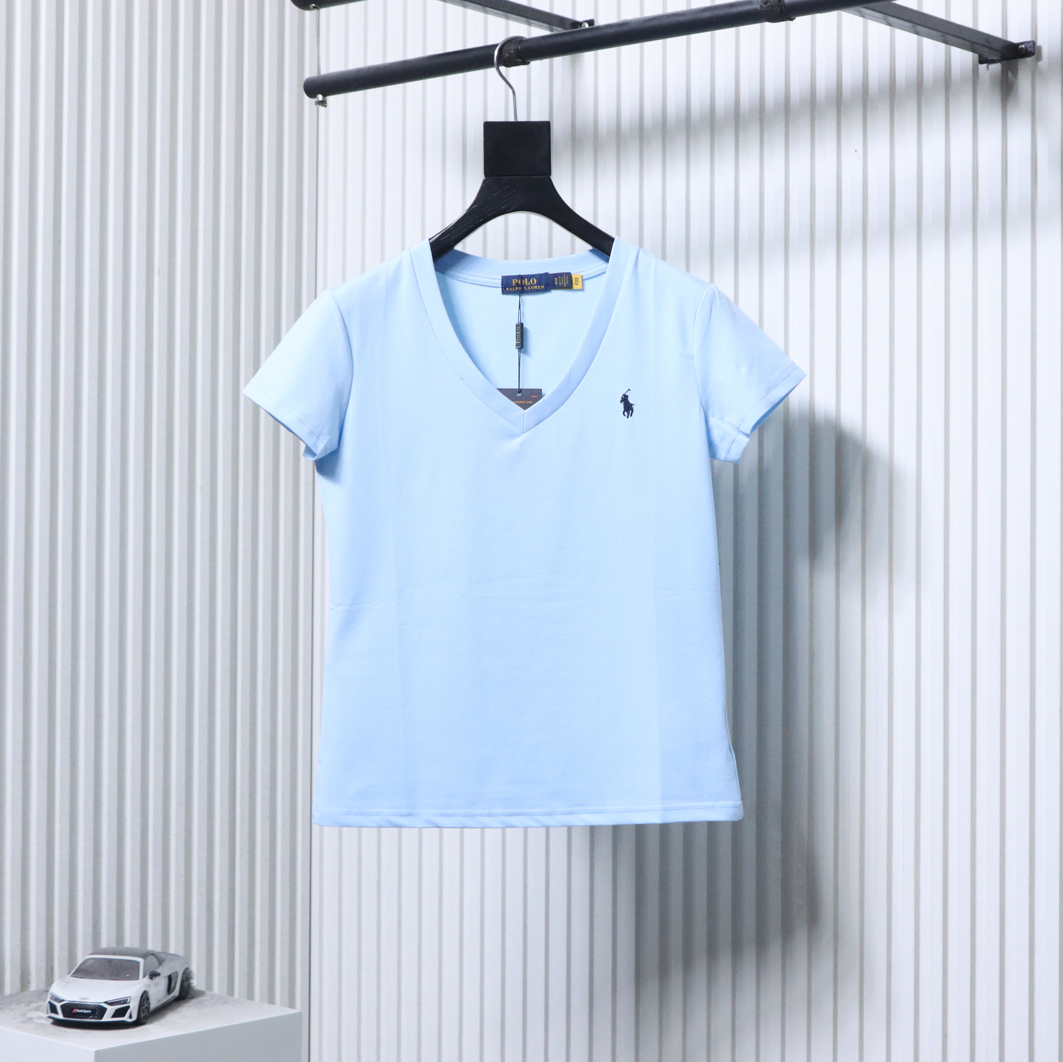 Ralph Lauren RL Pony Logo Embroidery Solid Color V-Neck T-Shirt Women Style 5