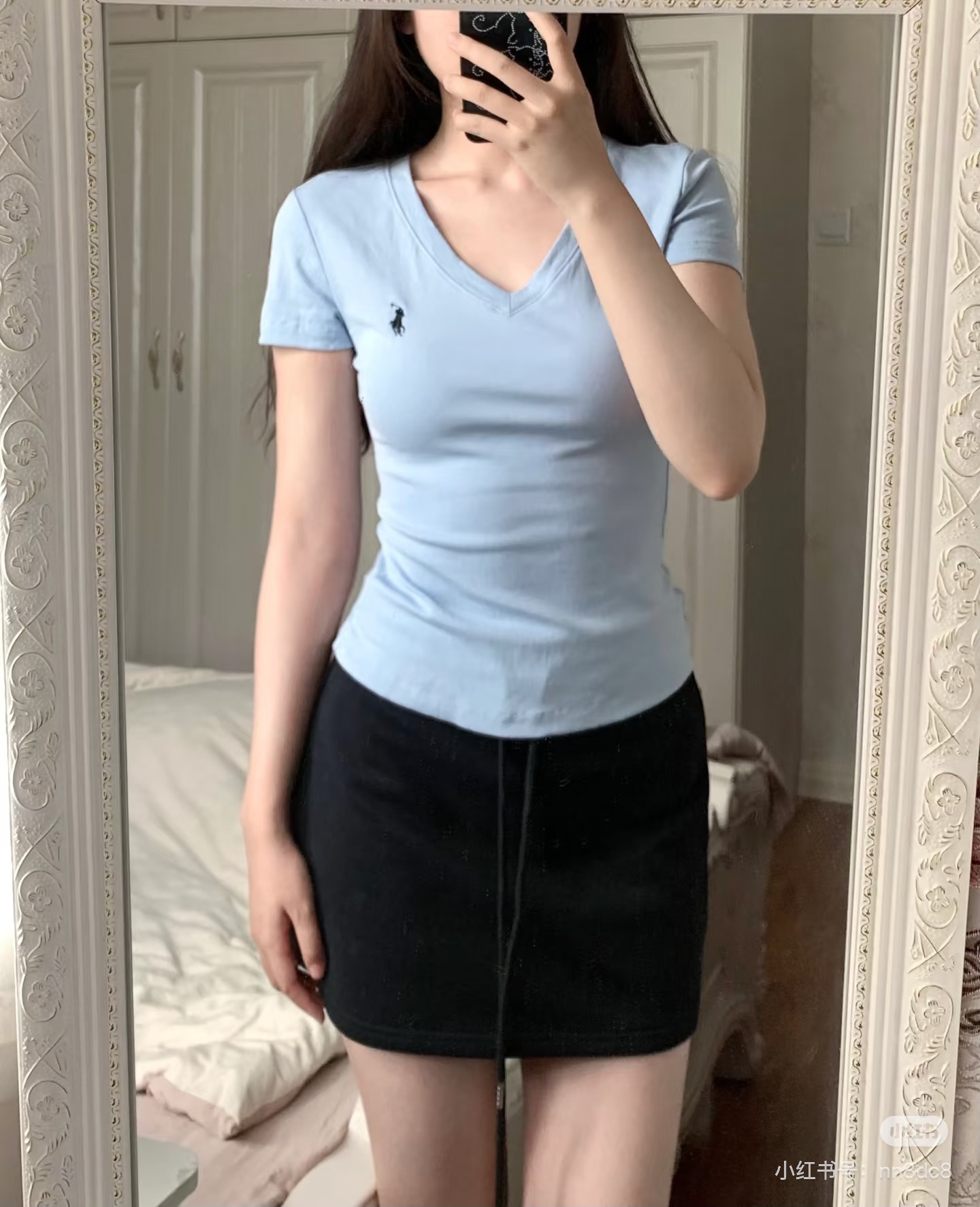 Ralph Lauren RL Pony Logo Embroidery Solid Color V-Neck T-Shirt Women Style 5