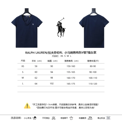 Ralph Lauren RL Pony Logo Embroidery Solid Color V-Neck T-Shirt Women Style 6 01