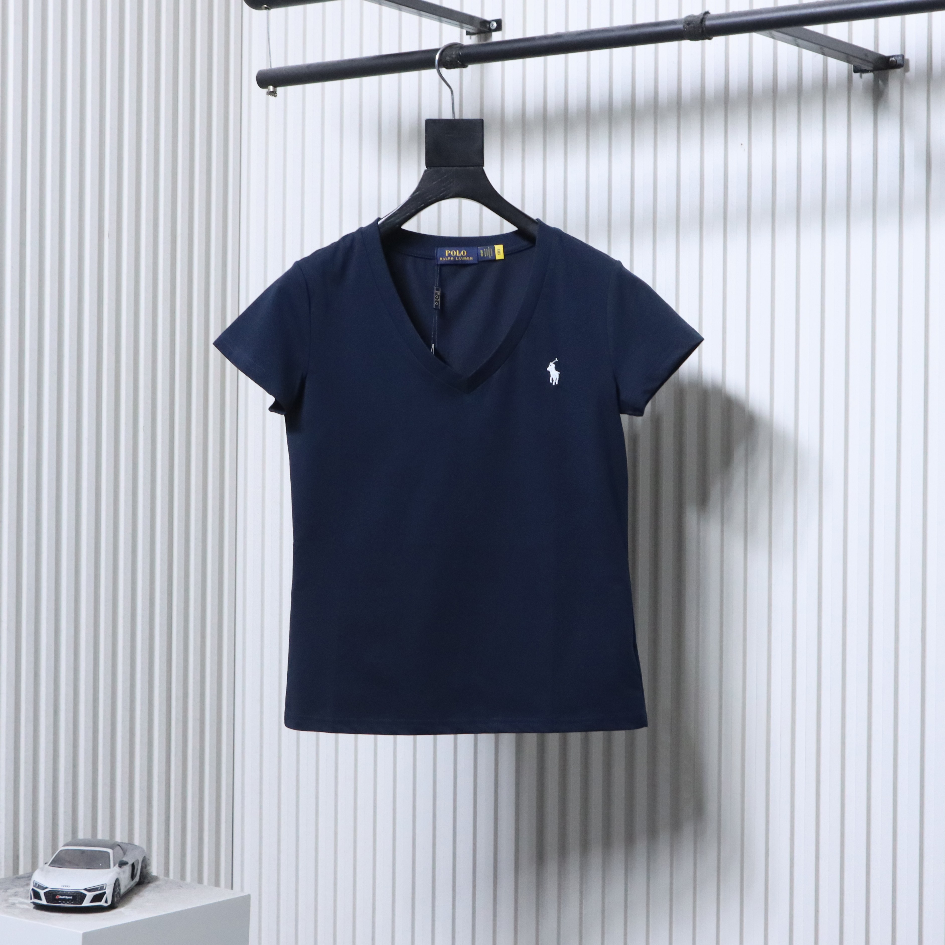 Ralph Lauren RL Pony Logo Embroidery Solid Color V-Neck T-Shirt Women Style 6
